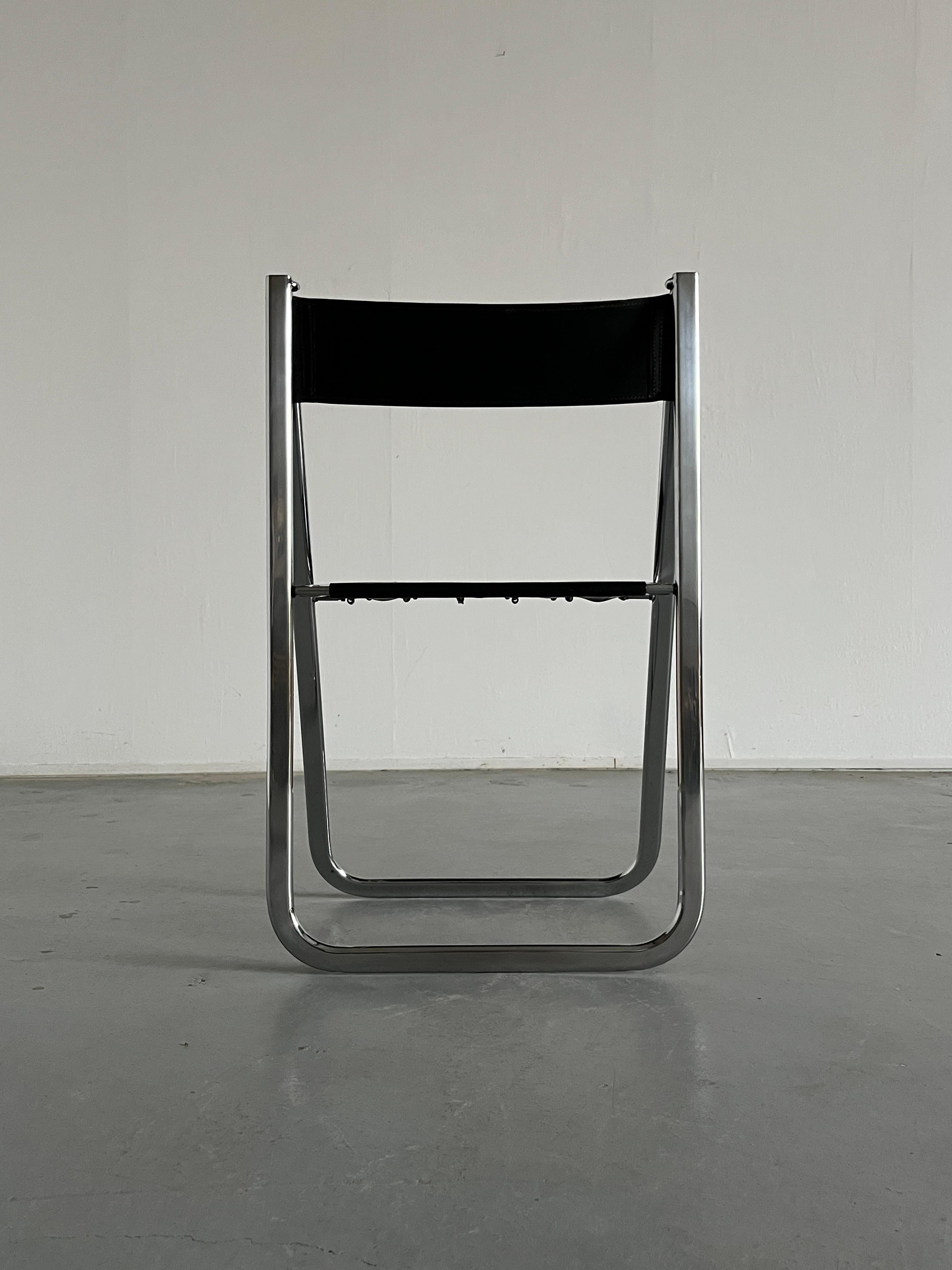 Black Leather and Chrome 'Tamara' Folding Chair by Arrben Italy, 1970s In Good Condition In Zagreb, HR