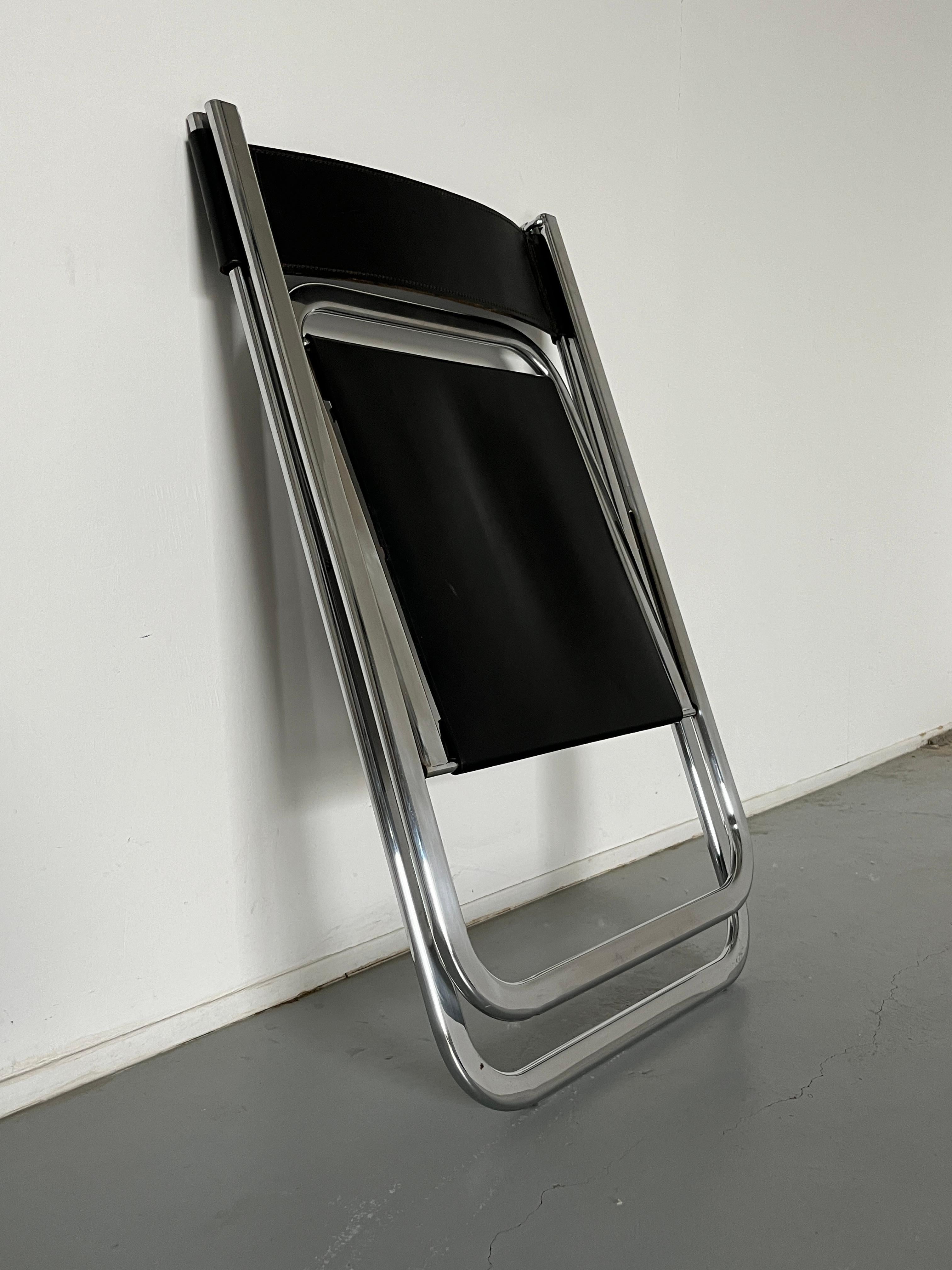 Late 20th Century Black Leather and Chrome 'Tamara' Folding Chair by Arrben Italy, 1970s