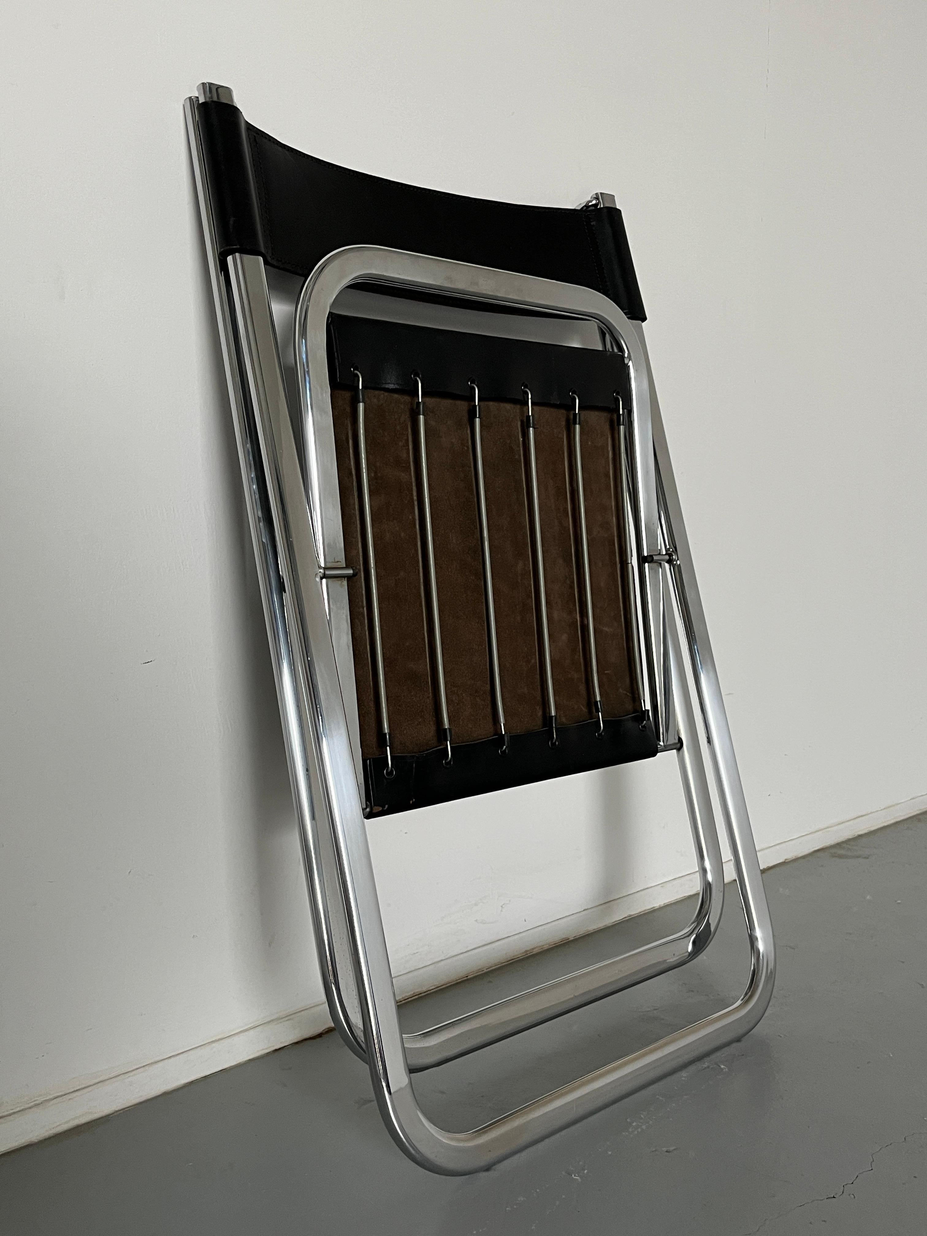 Black Leather and Chrome 'Tamara' Folding Chair by Arrben Italy, 1970s 1