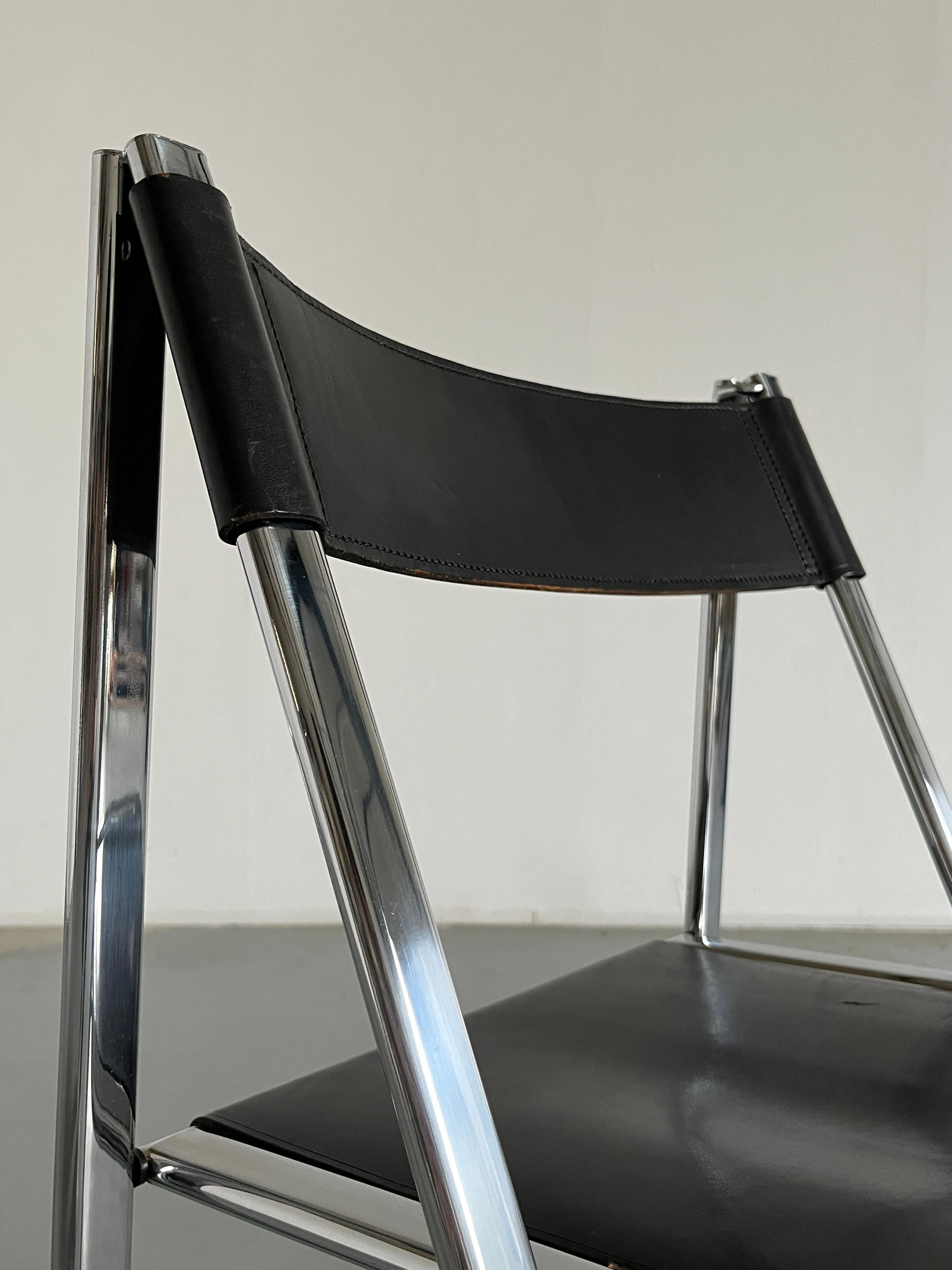 Black Leather and Chrome 'Tamara' Folding Chair by Arrben Italy, 1970s 2
