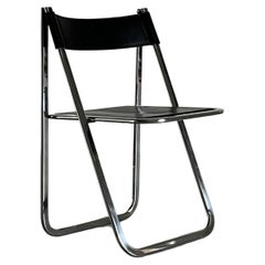 Klappbarer Stuhl „Tamara“ aus schwarzem Leder und Chrom von Arrben Italien, 1970er Jahre