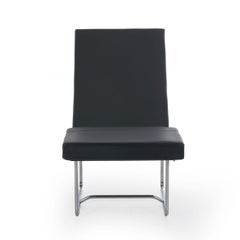 Black Leather and Chrome Tubular Steel Chaise Lounge by Ligne Roset