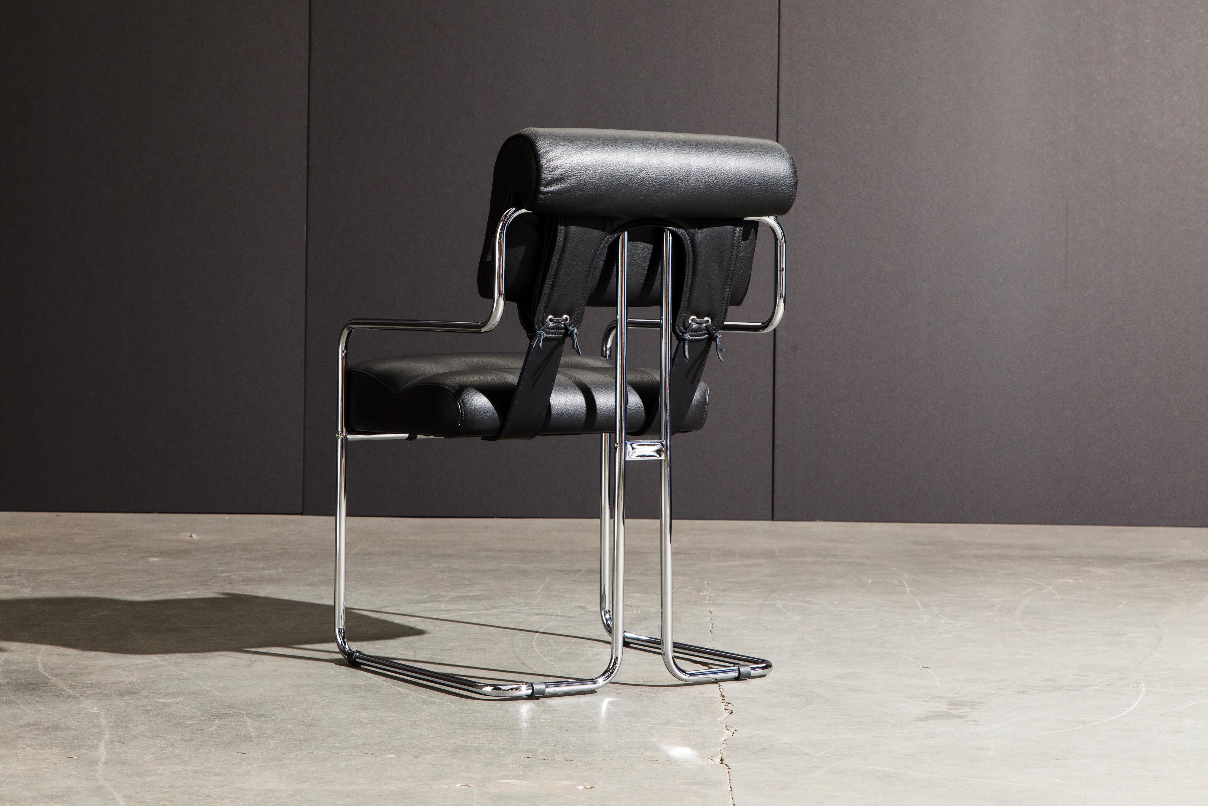 Black Leather and Chrome 'Tucroma' Armchair by Guido Faleschini for Mariani, New 3