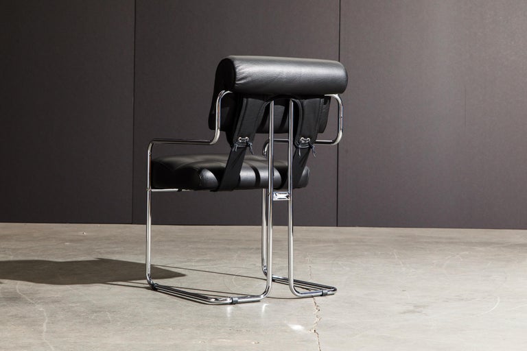 Black Leather and Chrome 'Tucroma' Armchair by Guido Faleschini for Mariani, New For Sale 4