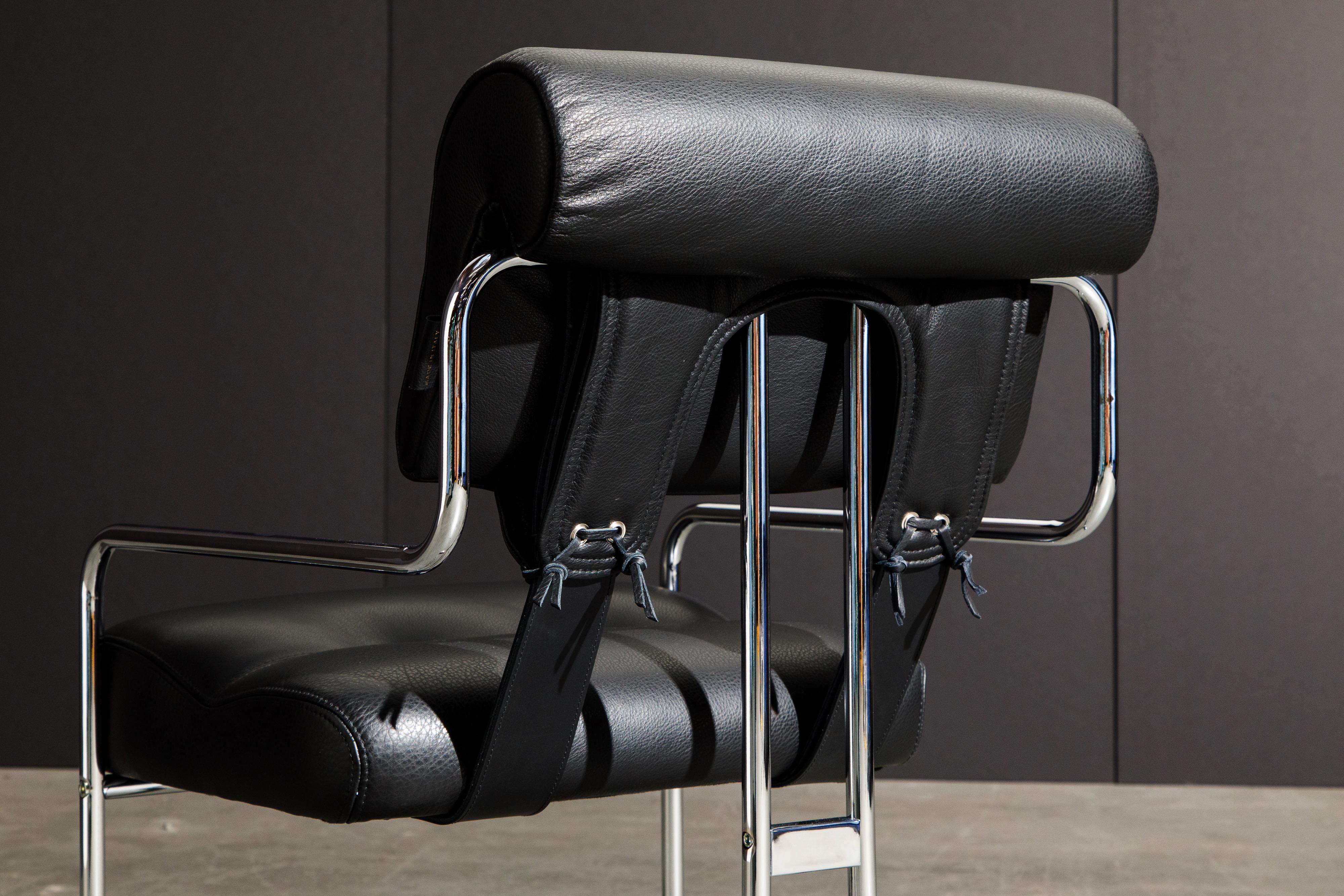 Black Leather and Chrome 'Tucroma' Armchair by Guido Faleschini for Mariani, New 7