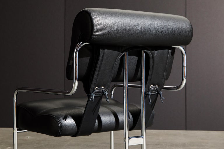 Black Leather and Chrome 'Tucroma' Armchair by Guido Faleschini for Mariani, New For Sale 8