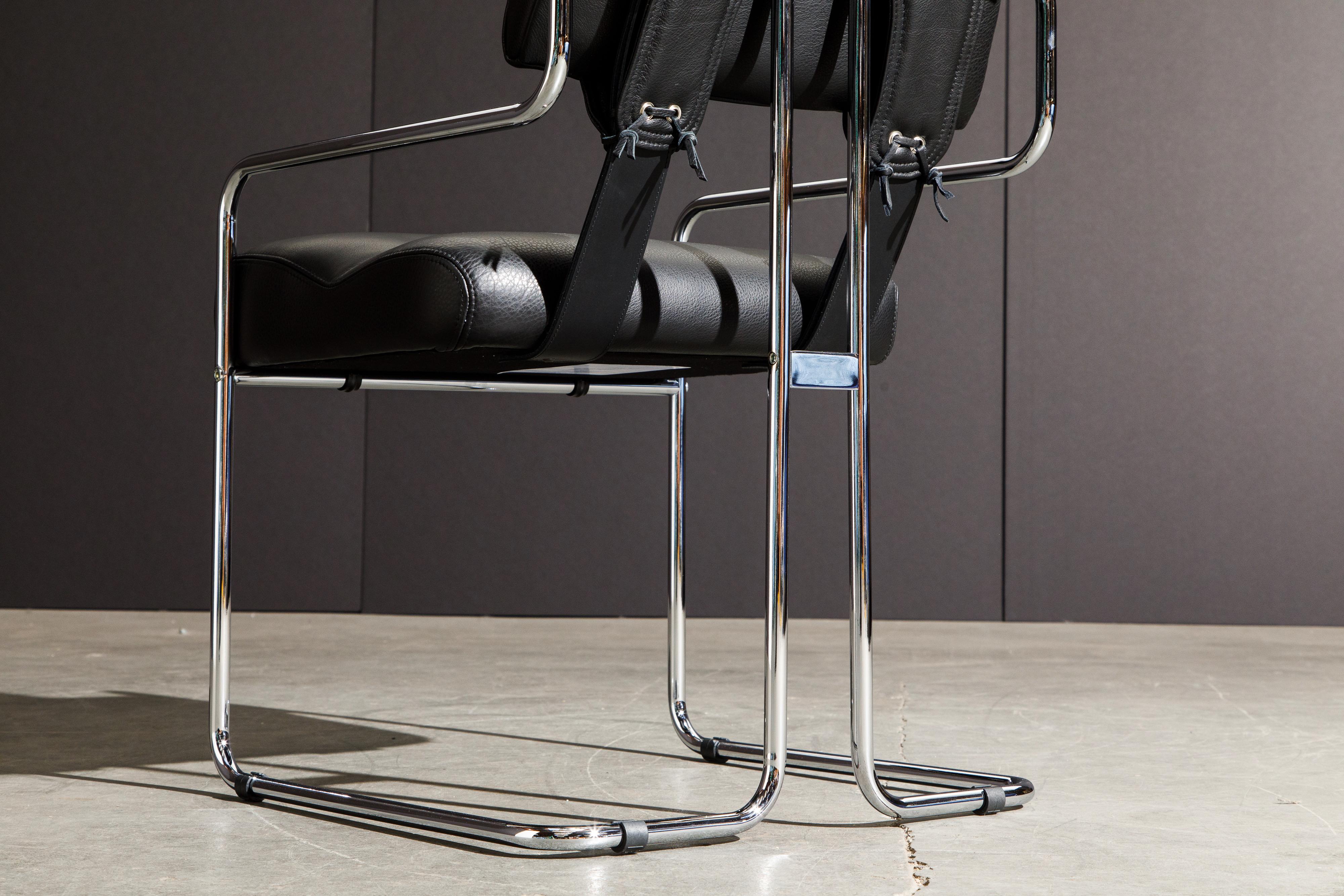 Black Leather and Chrome 'Tucroma' Armchair by Guido Faleschini for Mariani, New 8