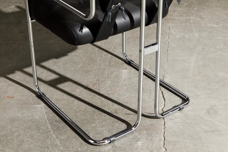 Black Leather and Chrome 'Tucroma' Armchair by Guido Faleschini for Mariani, New For Sale 11
