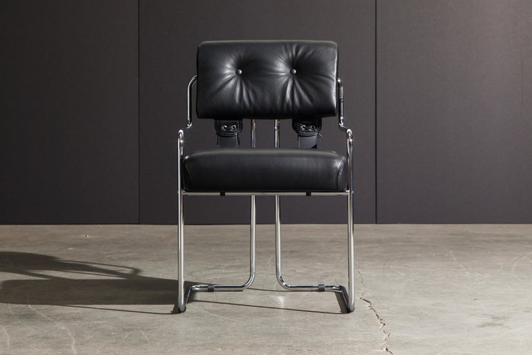 Modern Black Leather and Chrome 'Tucroma' Armchair by Guido Faleschini for Mariani, New For Sale
