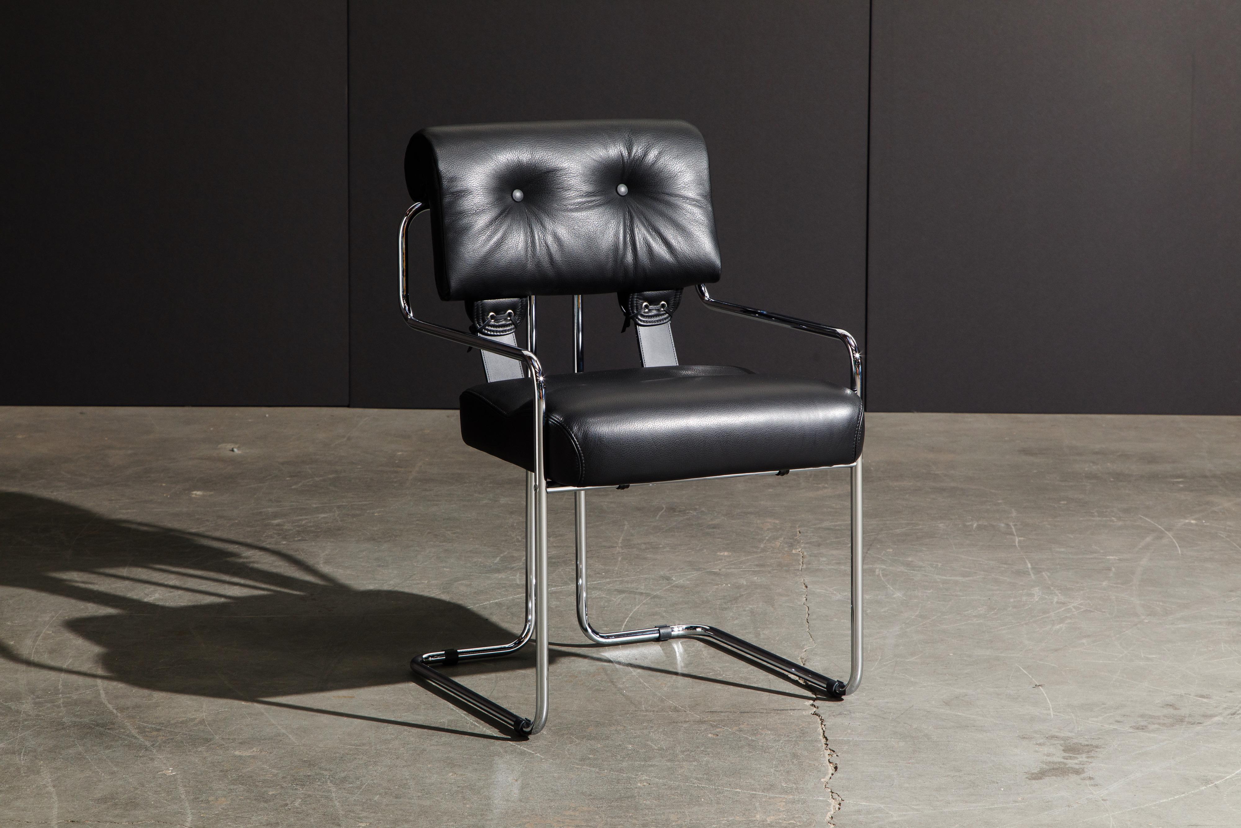 Modern Black Leather and Chrome 'Tucroma' Armchair by Guido Faleschini for Mariani, New