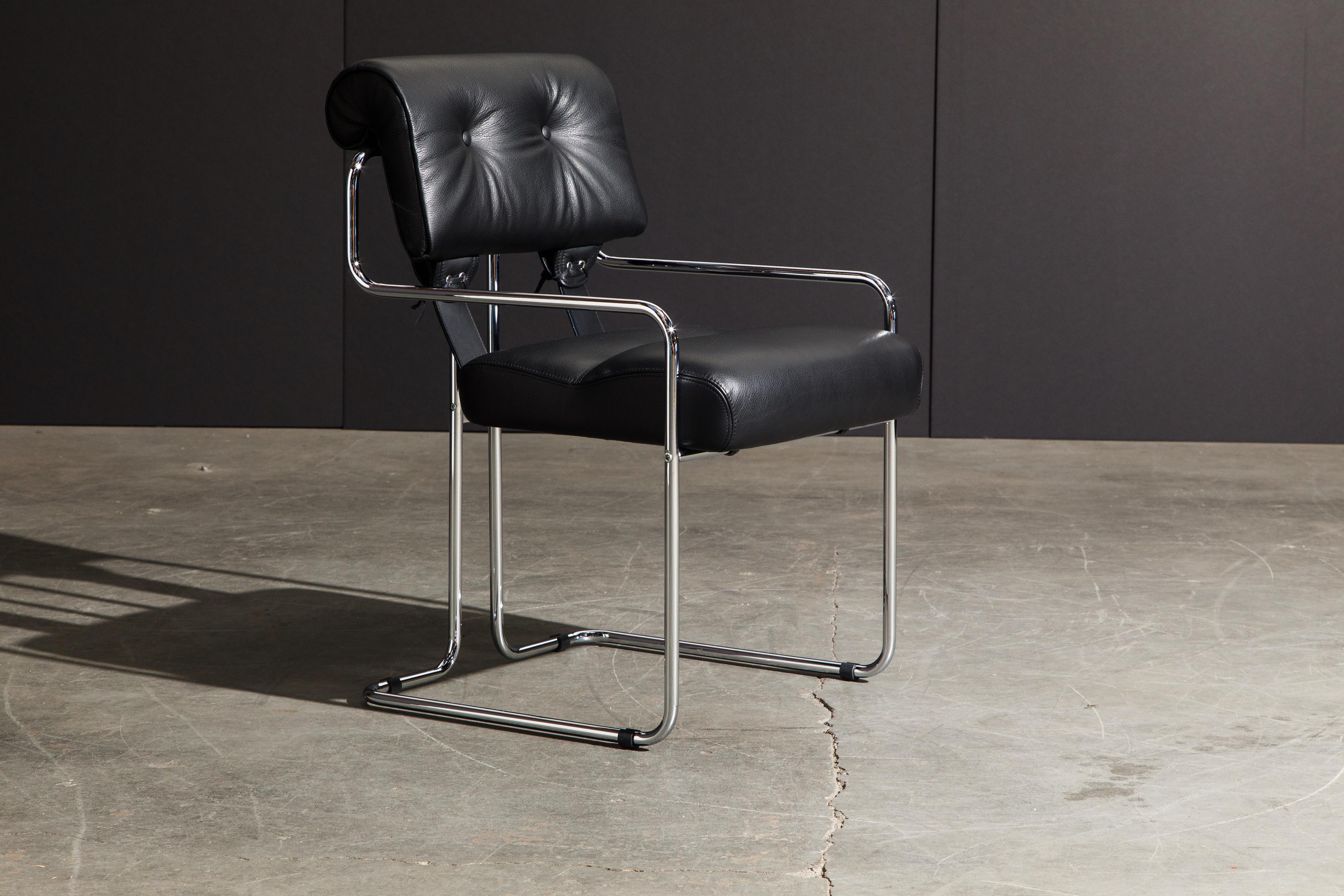 Italian Black Leather and Chrome 'Tucroma' Armchair by Guido Faleschini for Mariani, New