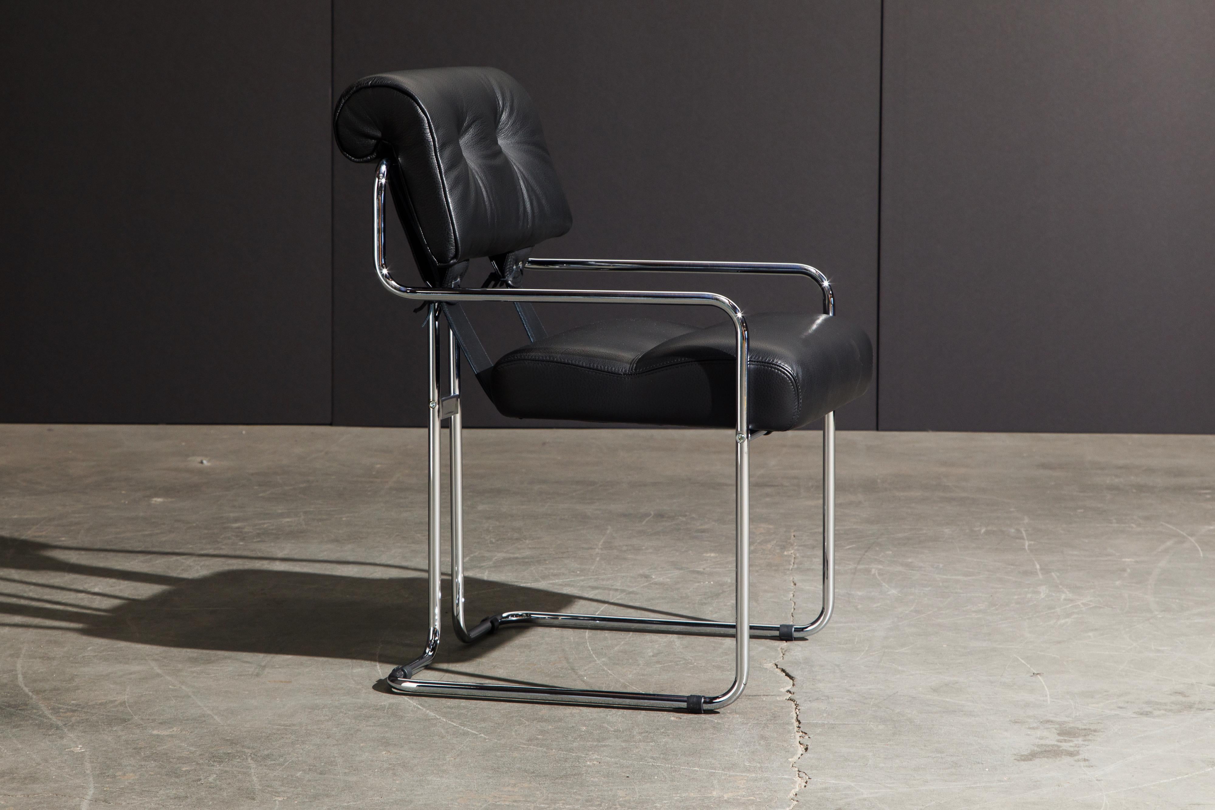 Black Leather and Chrome 'Tucroma' Armchair by Guido Faleschini for Mariani, New In New Condition In Los Angeles, CA