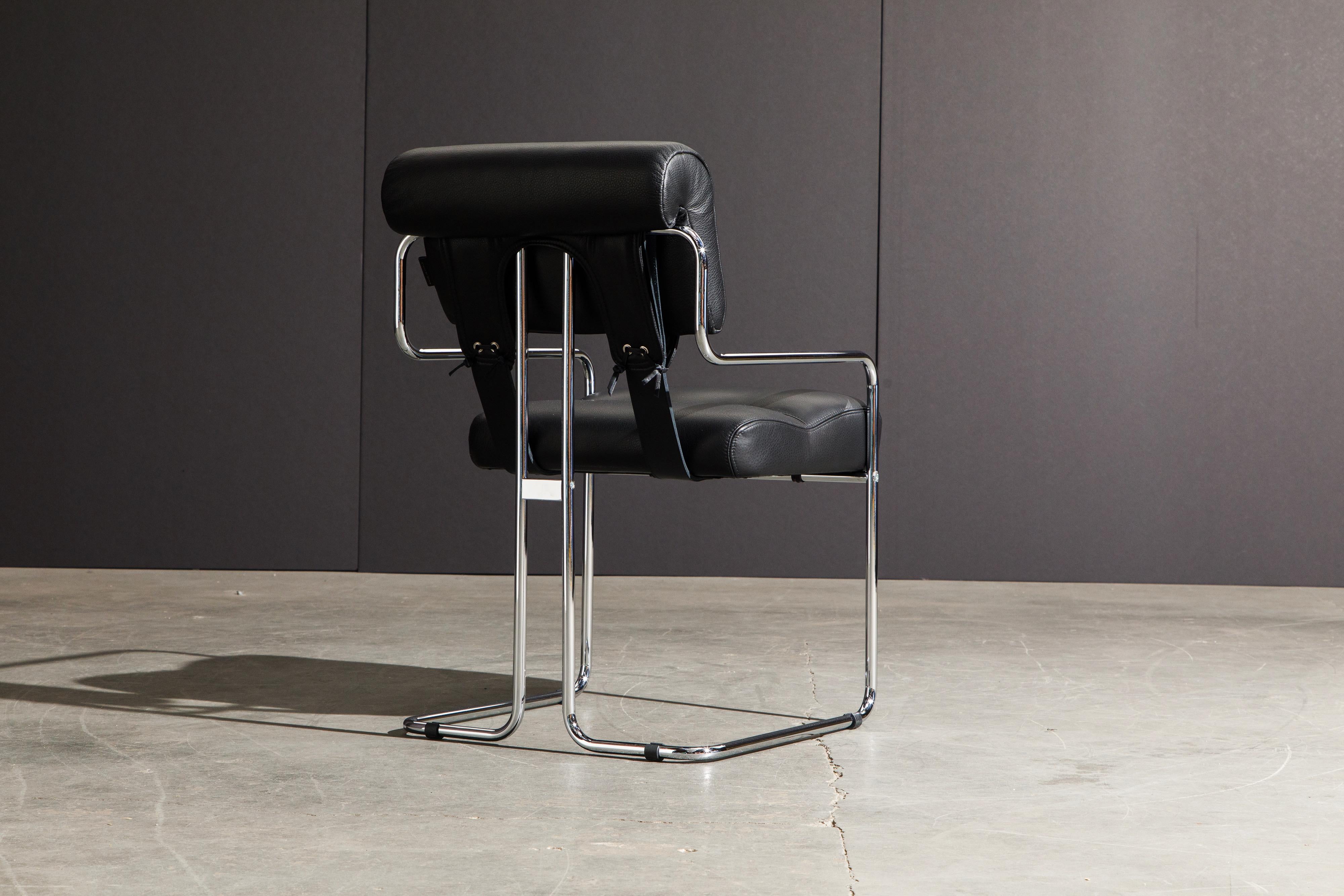 Black Leather and Chrome 'Tucroma' Armchair by Guido Faleschini for Mariani, New 1