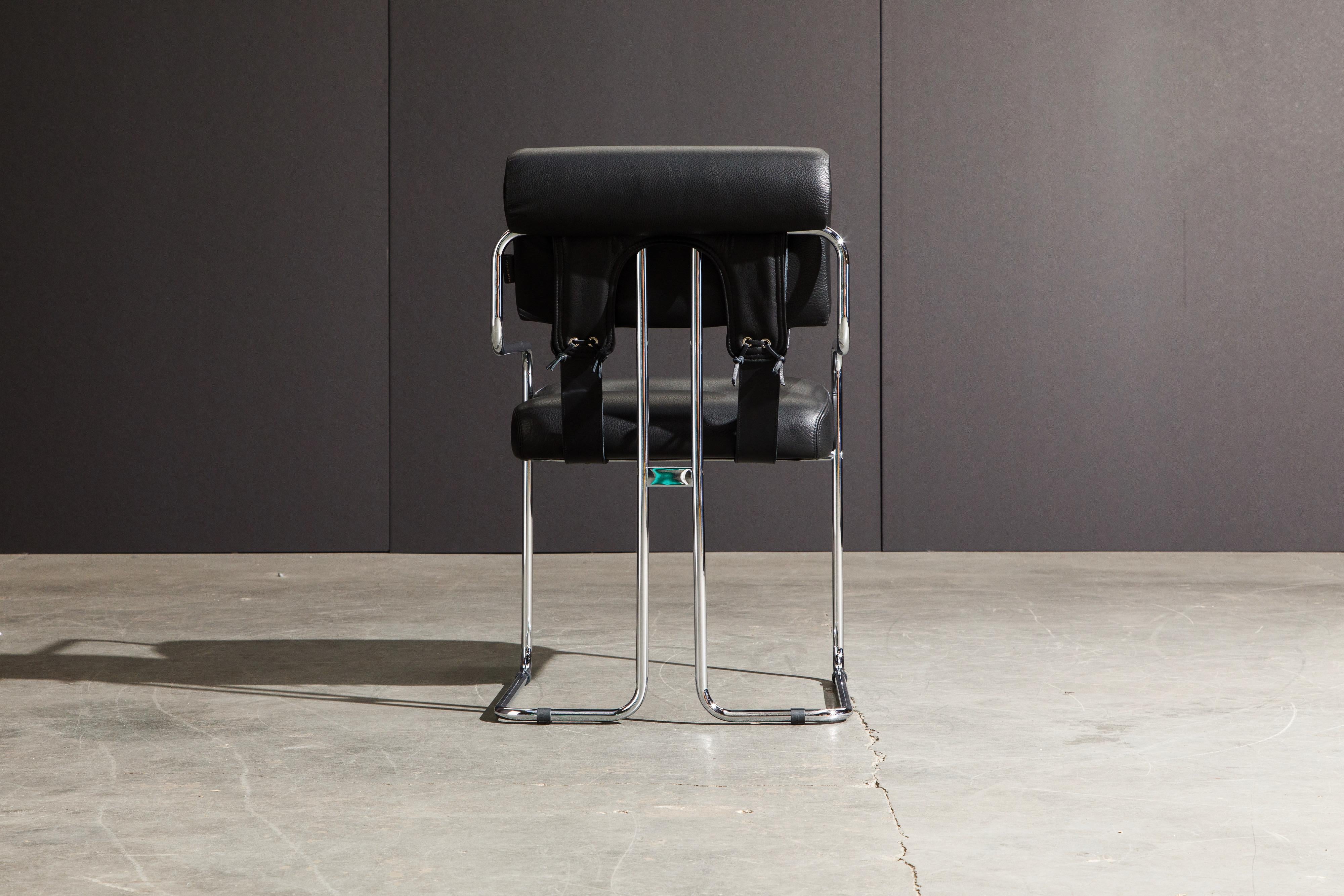 Black Leather and Chrome 'Tucroma' Armchair by Guido Faleschini for Mariani, New 2