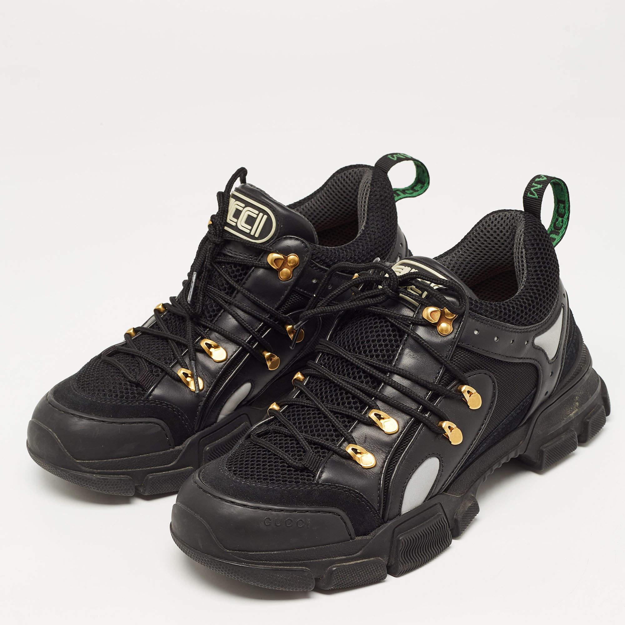 Black Leather and Mesh Flashtrek Sneakers Size 43.5 6