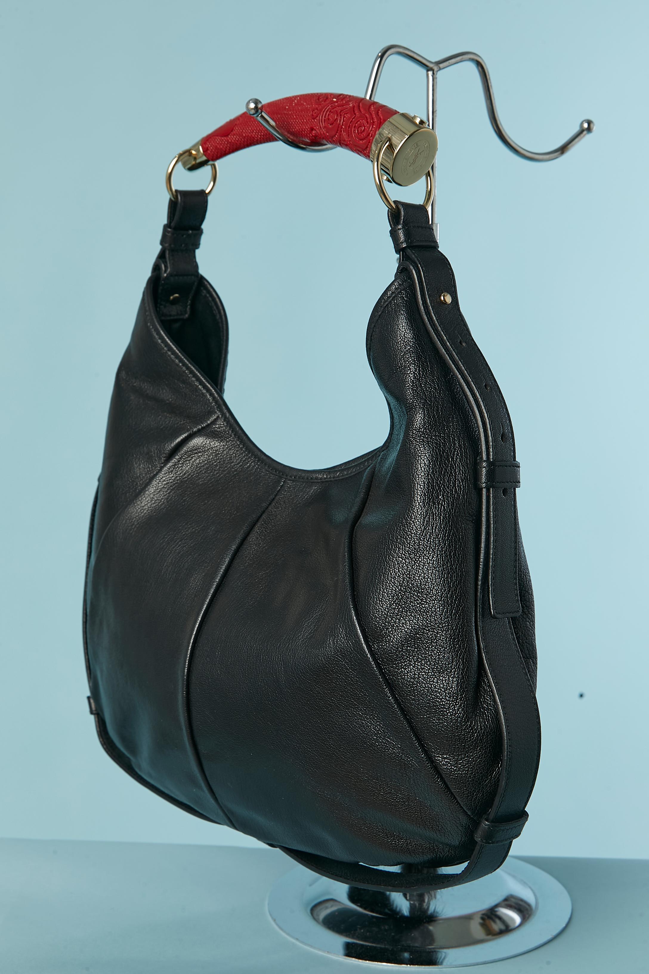 Black leather and mink Mombasa shoulder bag with red handle YSL Rive Gauche 2