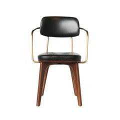 Cuir noir et noyer naturel, fauteuil utilitaire U