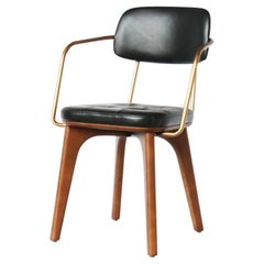 Black Leather and Natural Walnut, Utility Armchair U