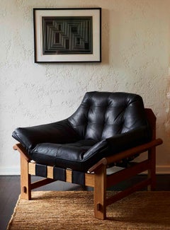 Black Leather and Oak Ojai Lounge Chair by Lawson-Fenning