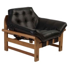 Black Leather and Oak Ojai Lounge Chair by Lawson-Fenning