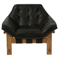 Black Leather and Oak Ojai Lounge Chair by Lawson-Fenning