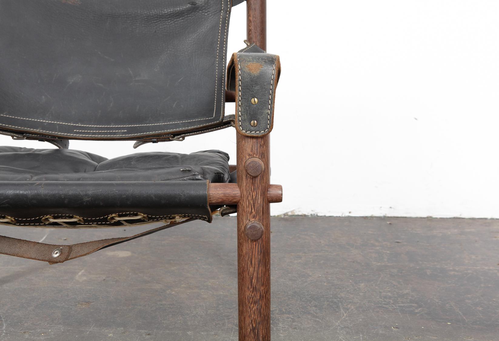 Black Leather and Oak Safari Chair by Arne Norell for Norell AB 1