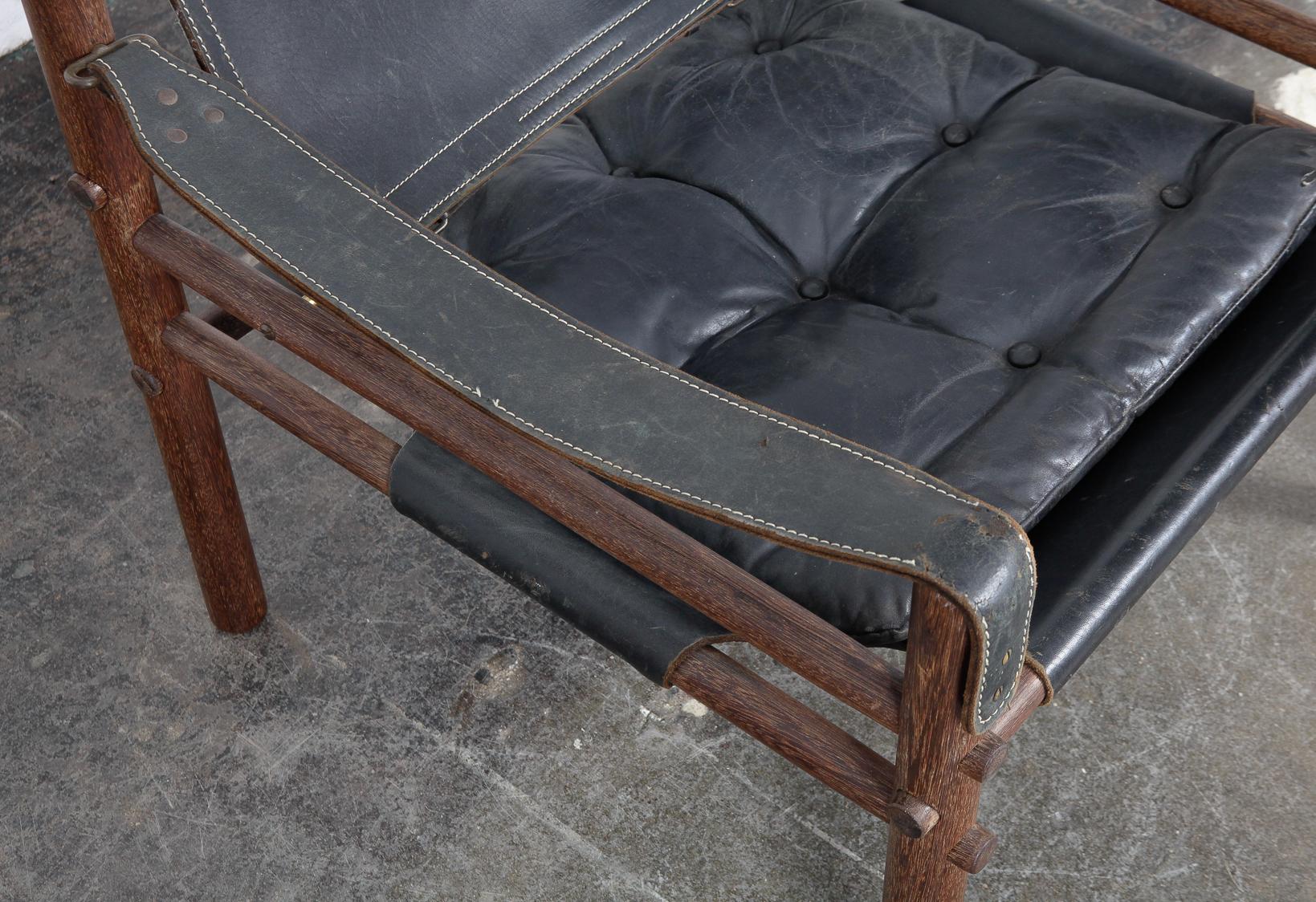 Black Leather and Oak Safari Chair by Arne Norell for Norell AB 2