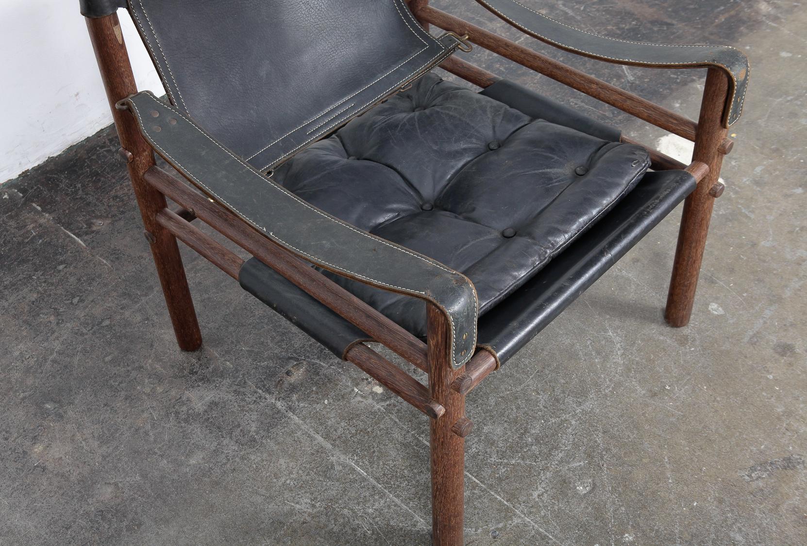 Black Leather and Oak Safari Chair by Arne Norell for Norell AB 3