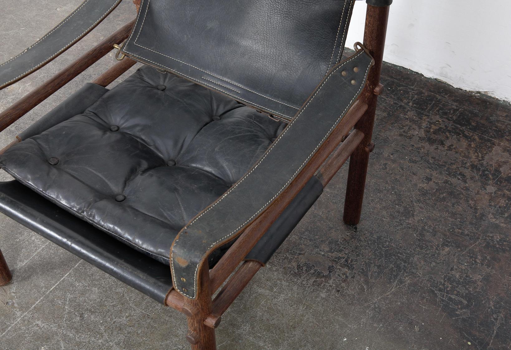 Black Leather and Oak Safari Chair by Arne Norell for Norell AB 4