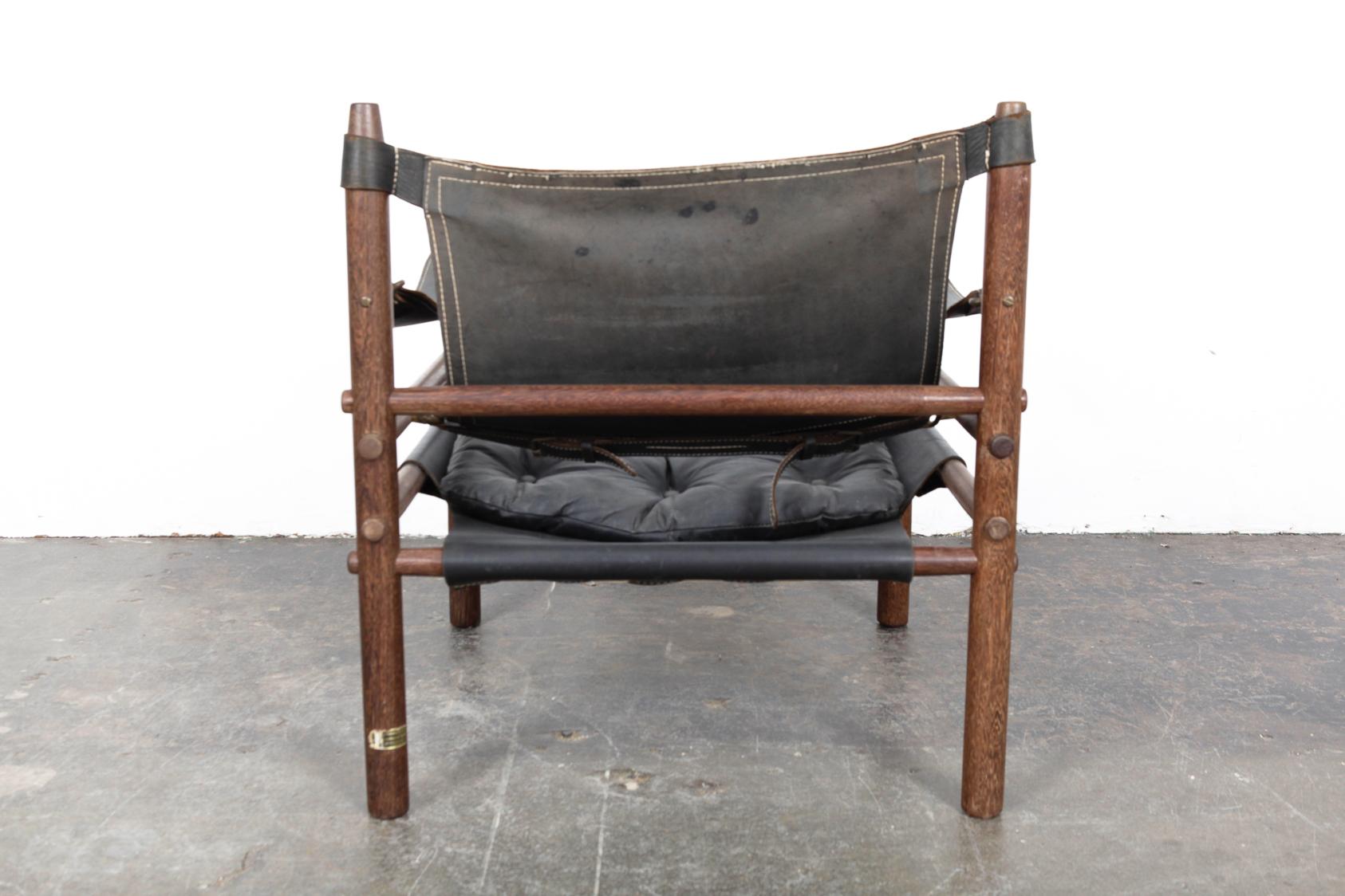 Mid-Century Modern Black Leather and Oak Safari Chair by Arne Norell for Norell AB