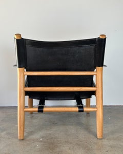 Black Leather and Oak Sling Chair, by Dux