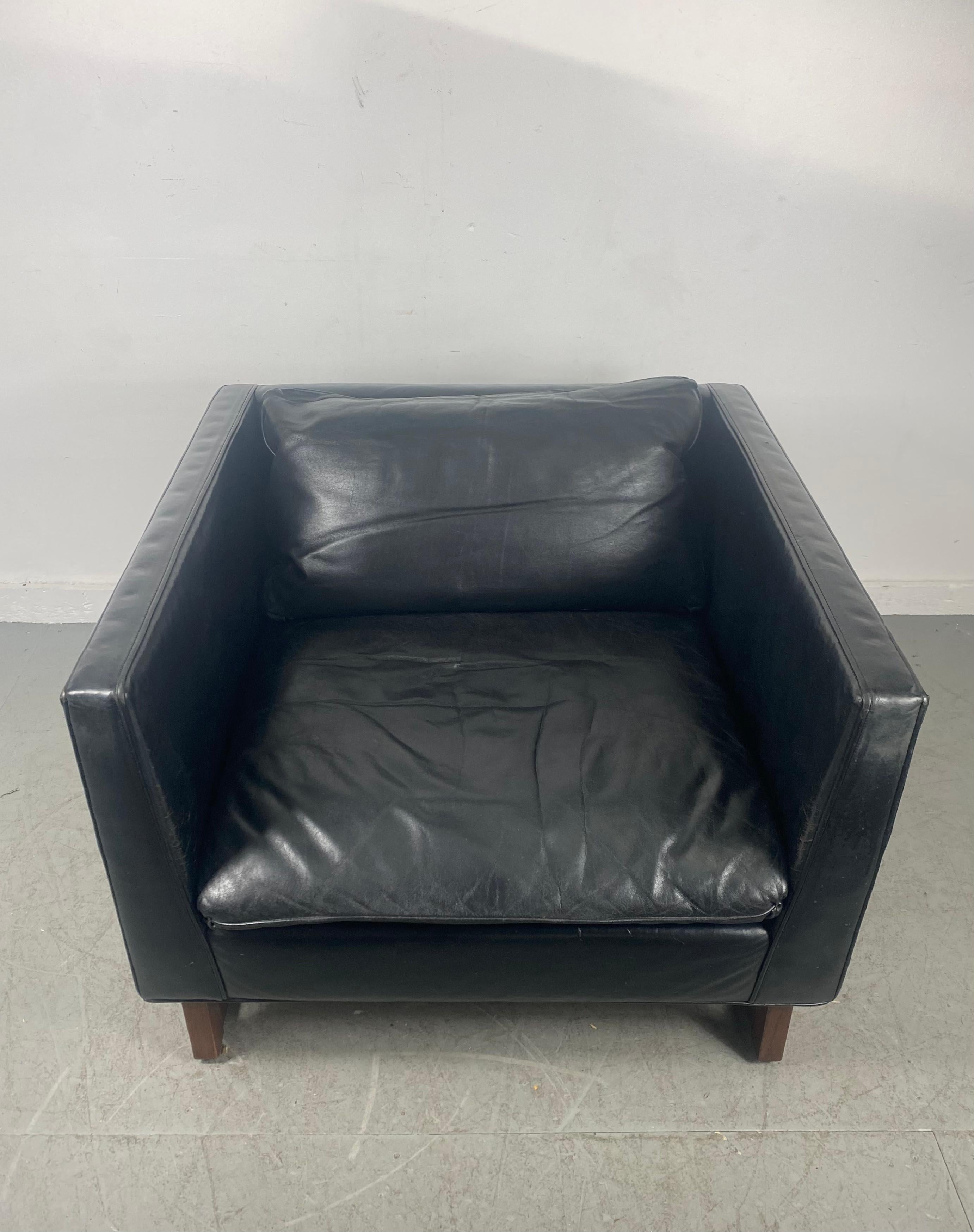 Black Leather and Rosewood Cube Chair Attributed to Milo Baughman  3