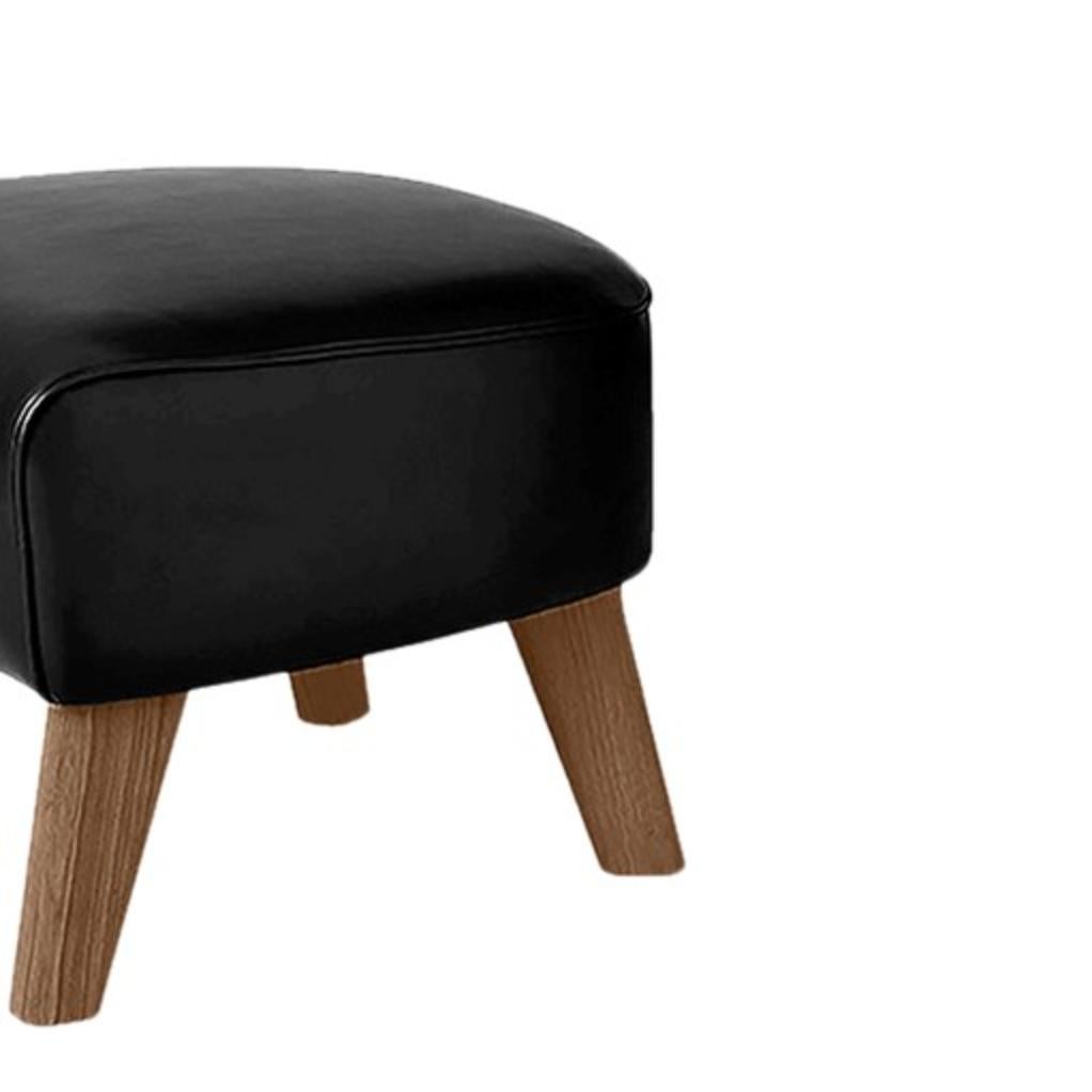 Danish Black Leather and Smoked Oak My Own Chair Footstool by Lassen For Sale