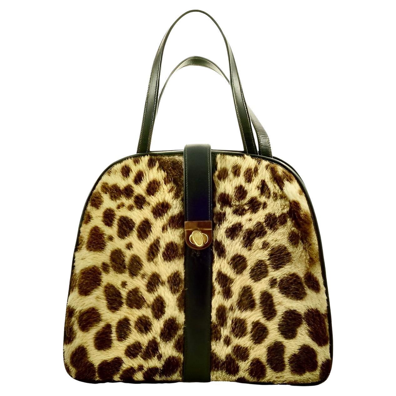 Black Leather and Spotted Fur Hand Bag with Gold Plated Fittings circa