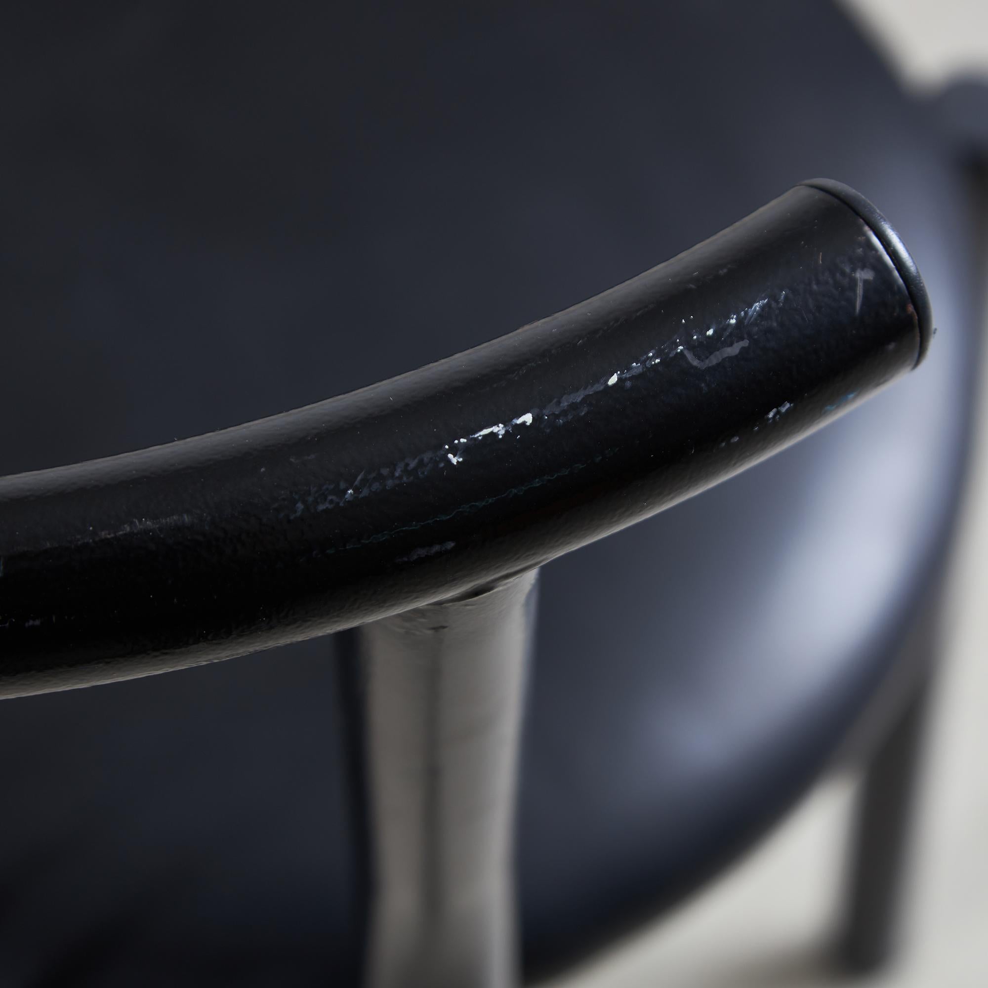 Black Leather and Steel Chairs Set 7