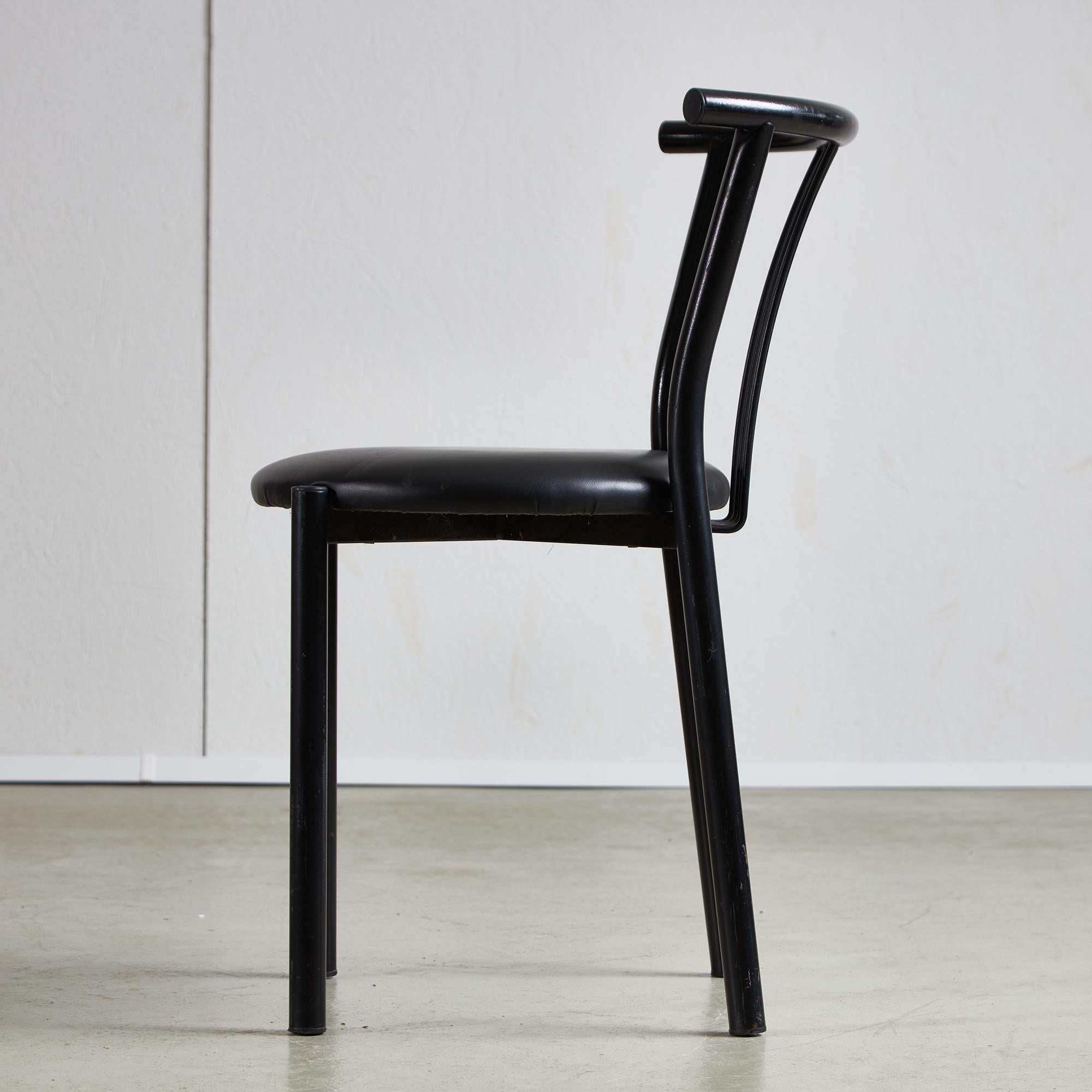 Late 20th Century Black Leather and Steel Chairs Set