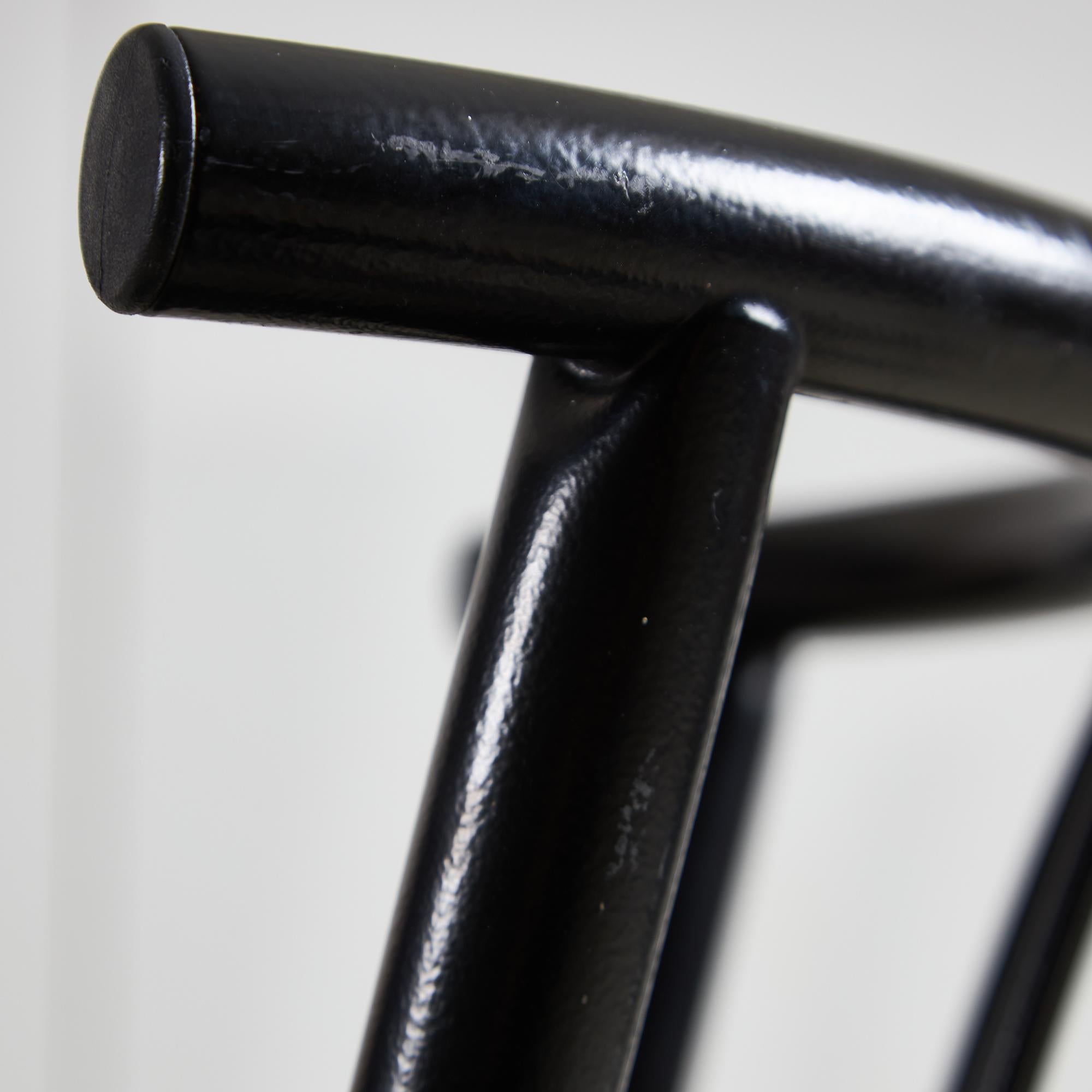 Black Leather and Steel Chairs Set 2