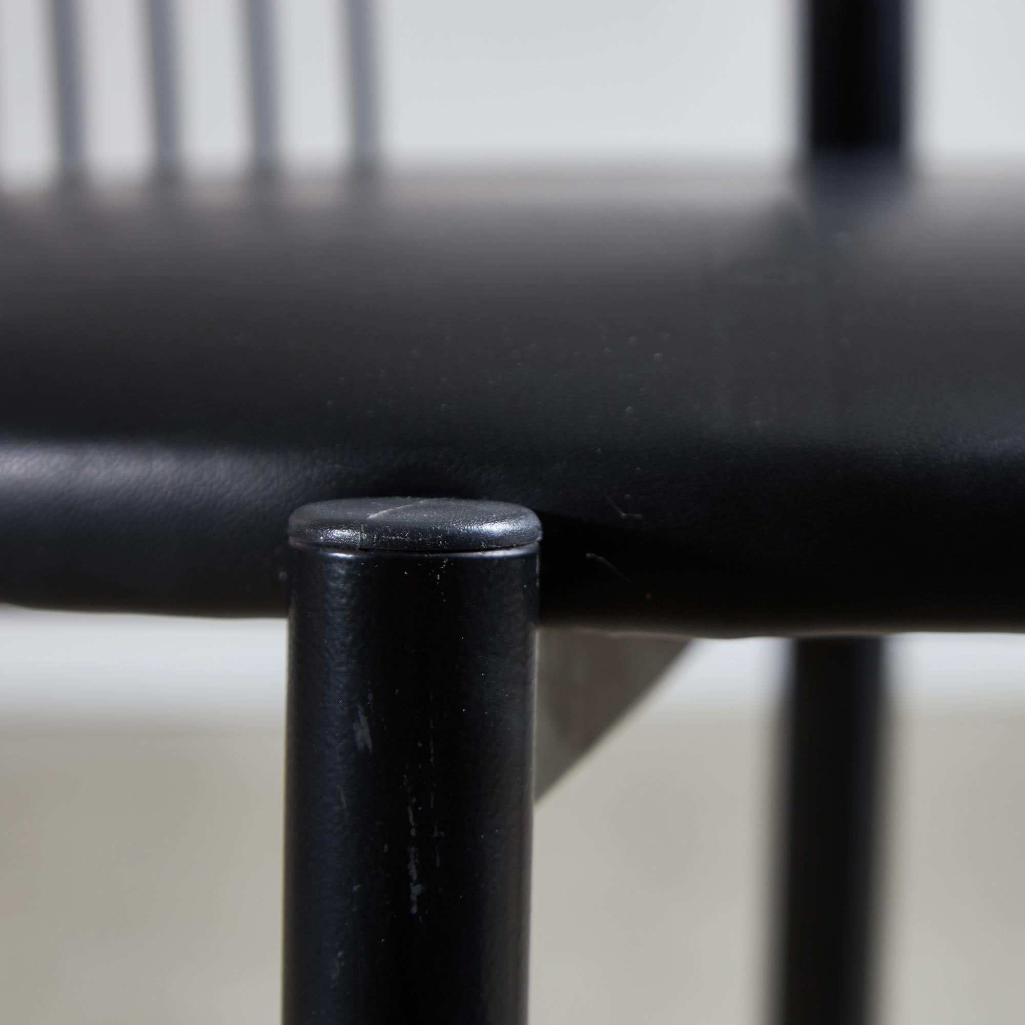Black Leather and Steel Chairs Set 3