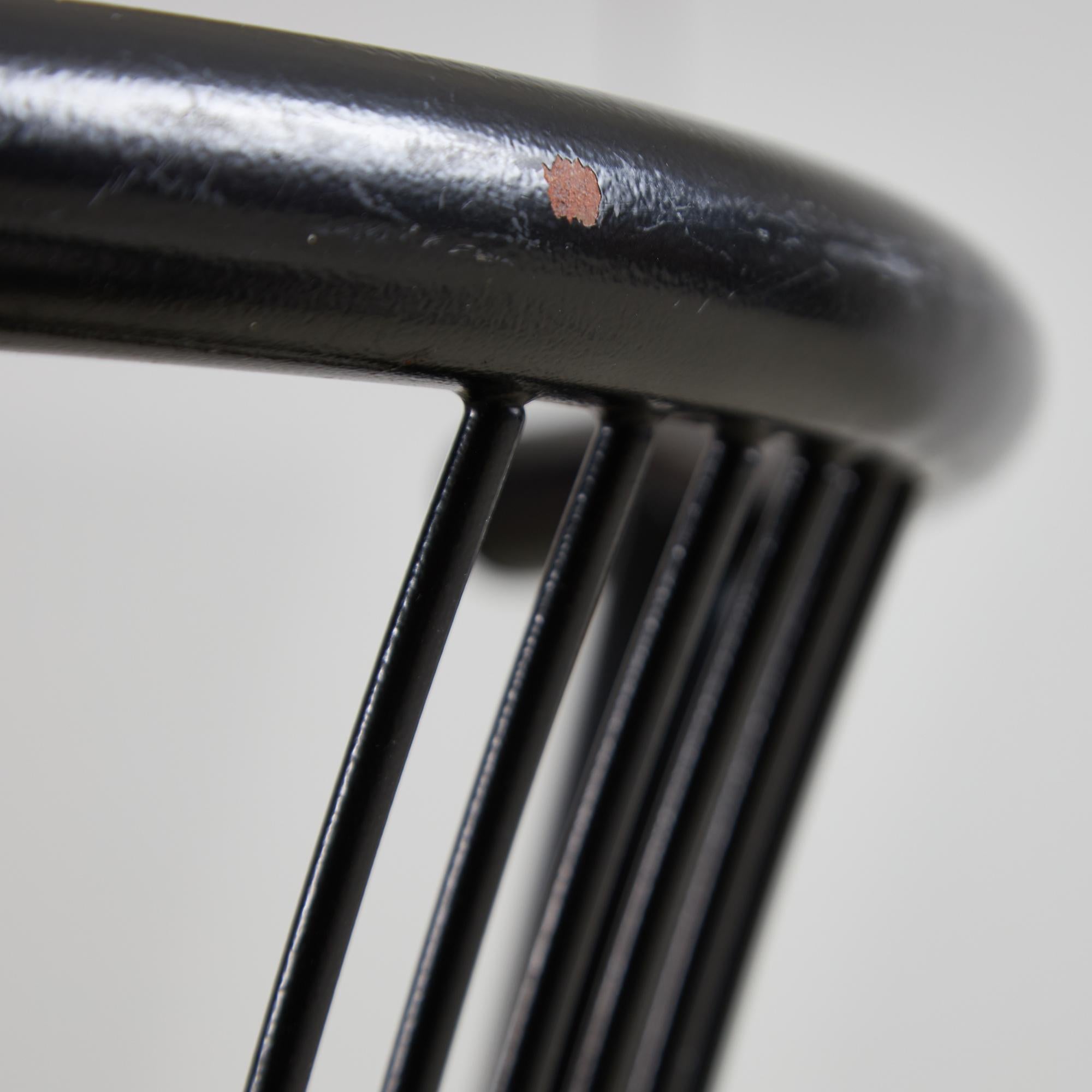 Black Leather and Steel Chairs Set 4
