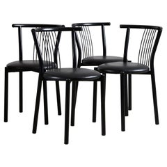 Black Leather and Steel Chairs Set