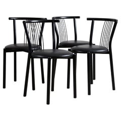 Vintage Black leather and steel dining chairs - set of 4