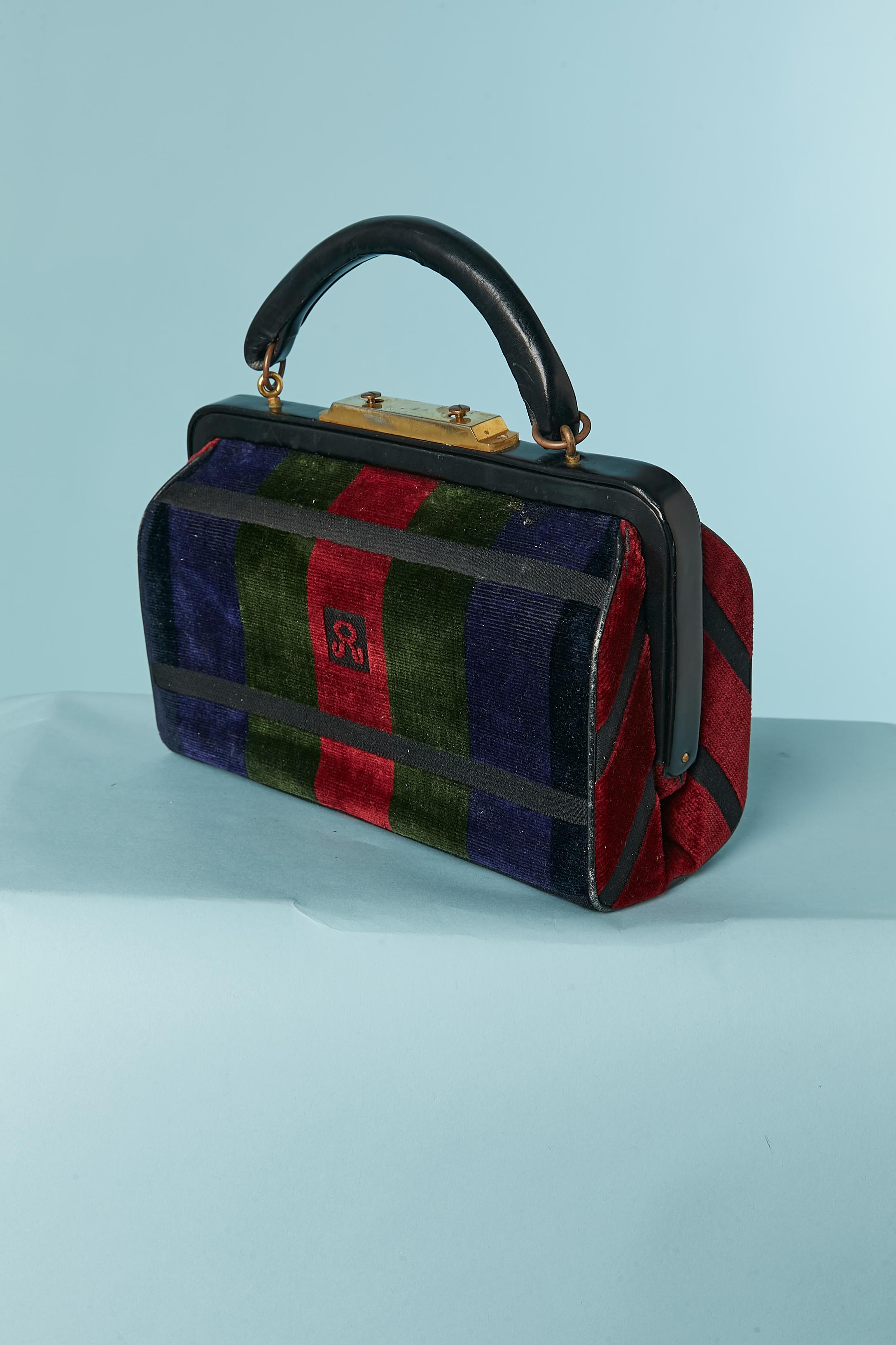 Women's Black leather and striped velvet hand bag Roberta Di Camerino For Sale