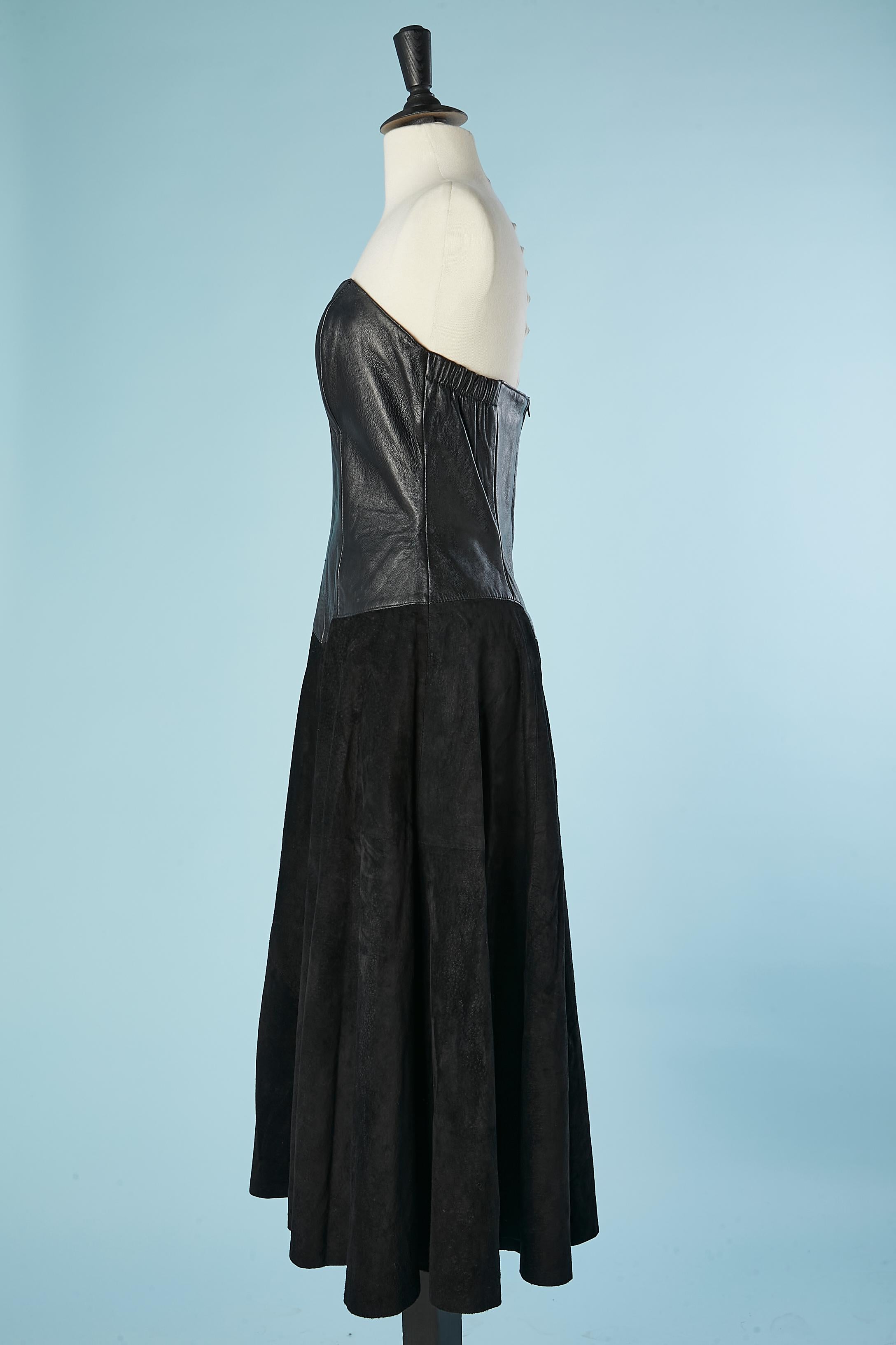 Black leather and suede bustier dress Michael Hoban North Beach Leather  In Good Condition For Sale In Saint-Ouen-Sur-Seine, FR