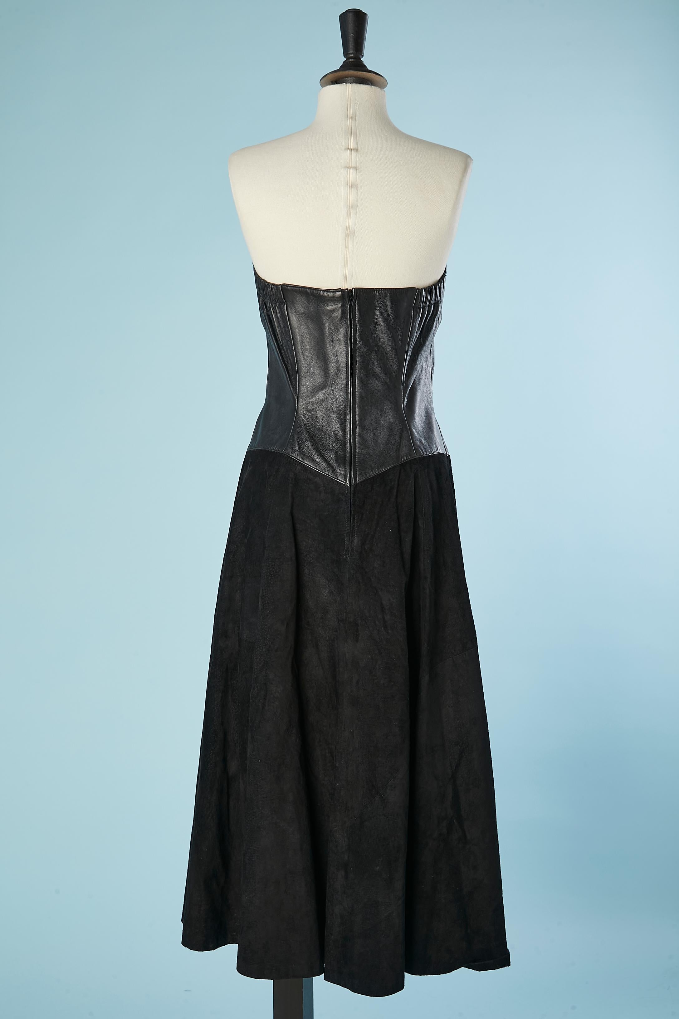 Women's Black leather and suede bustier dress Michael Hoban North Beach Leather  For Sale