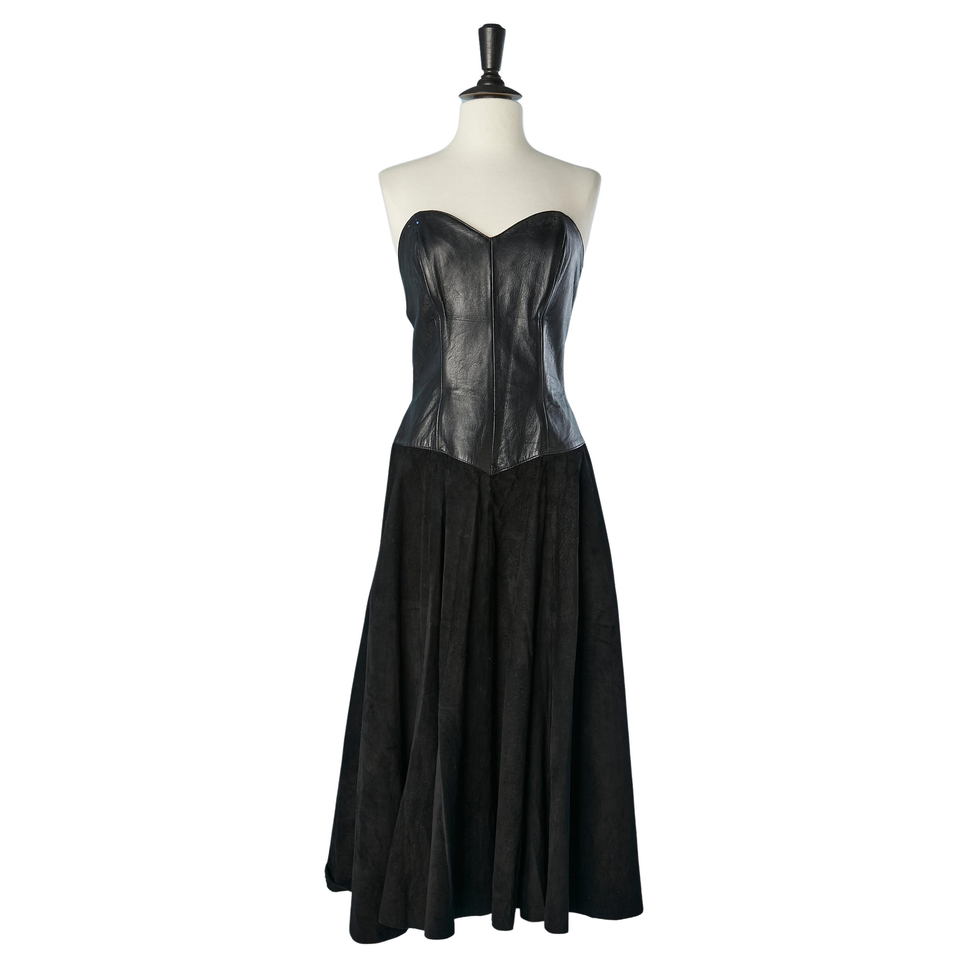 Black leather and suede bustier dress Michael Hoban North Beach Leather  For Sale