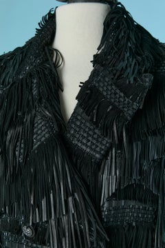 Black leather and suede coat with fringes CHANEL Les Métiers d'Art Paris Dallas