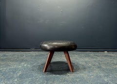 Tabouret en cuir noir et teck