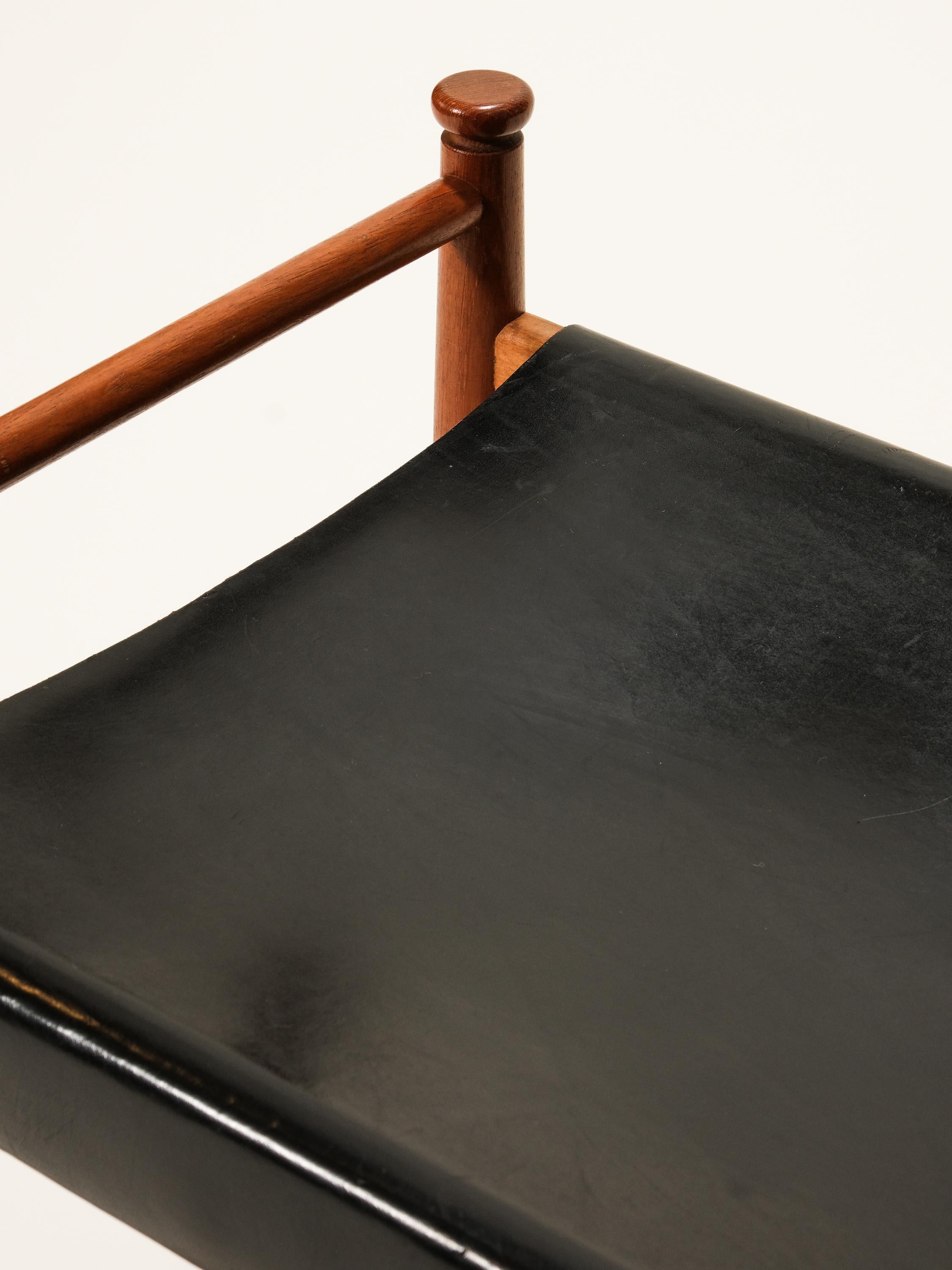 Mid-20th Century Black Leather and Teak Stool Model 
