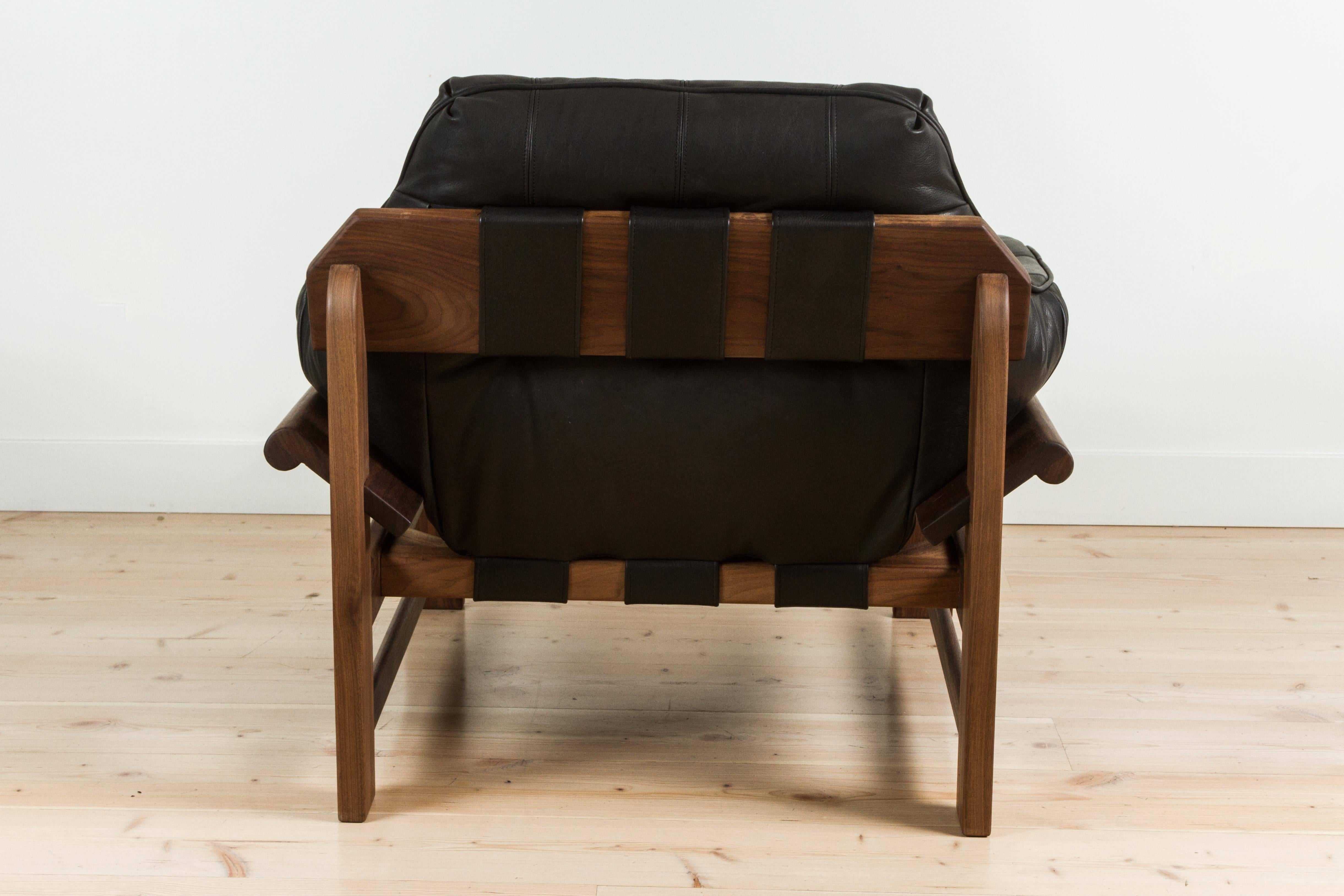 Oiled Black Leather and Walnut Ojai Lounge Chair by Lawson-Fenning