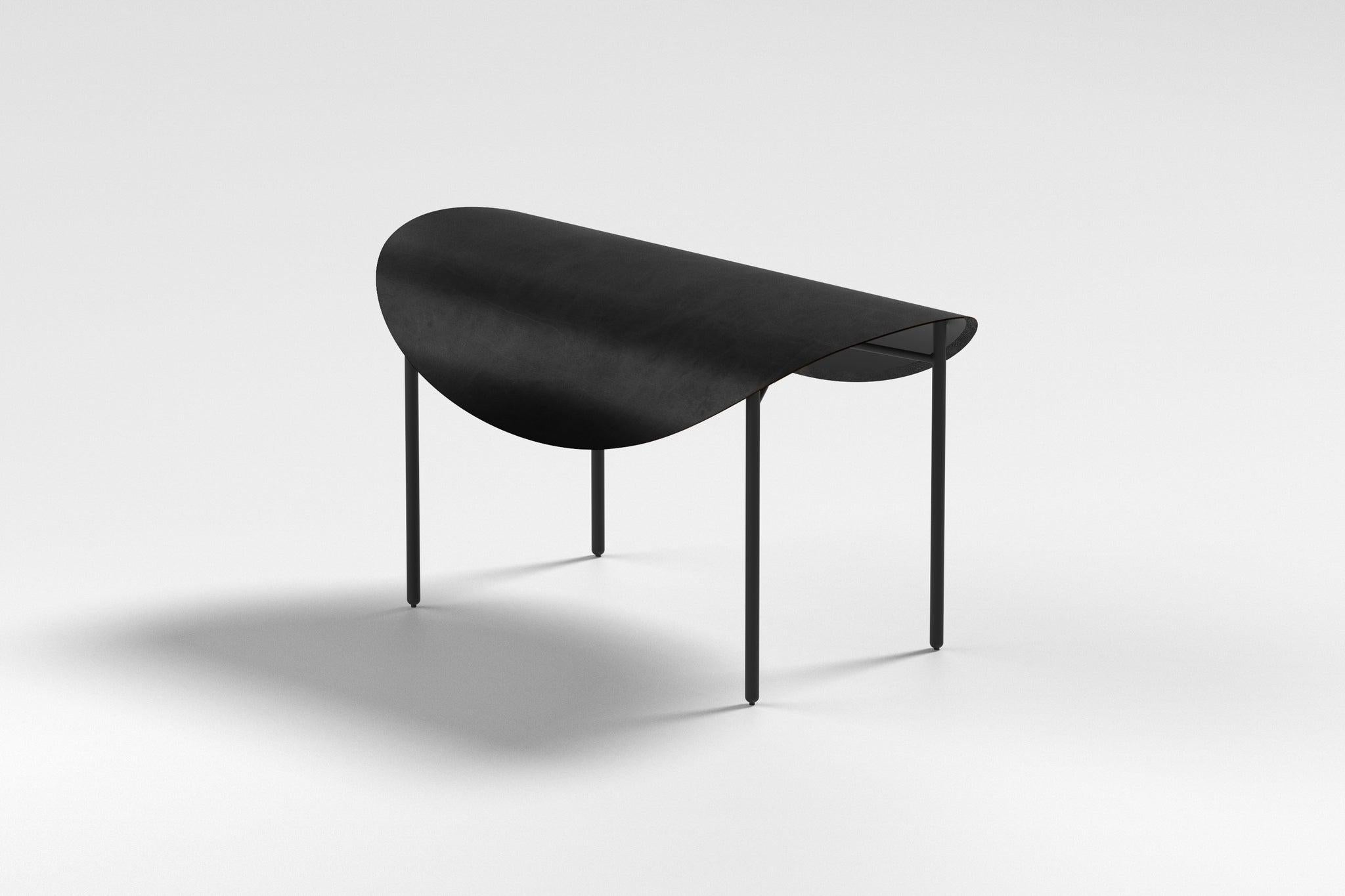 Post-Modern Black Leather and White Steel Tack Bench by Calen Knauf